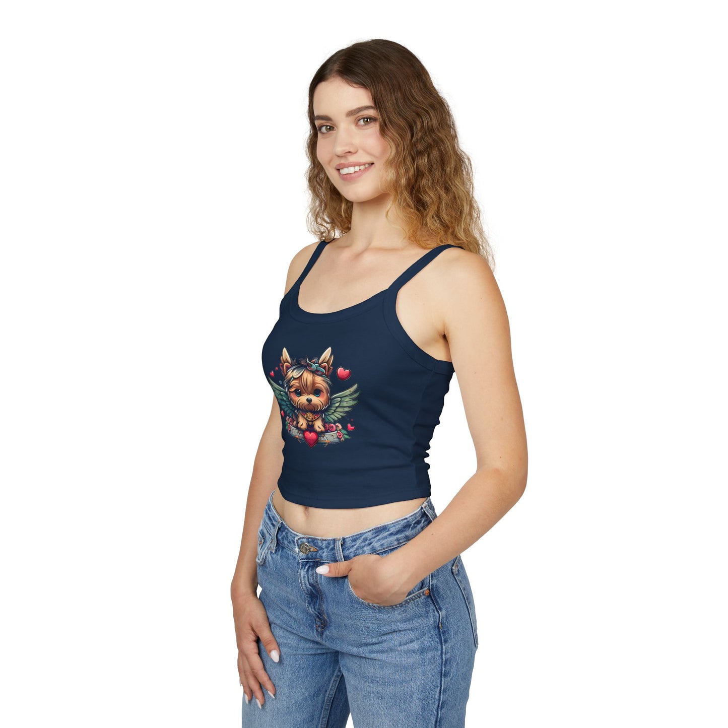 Princess Grace Adorable Yorkie Angel Women's Spaghetti Strap Tank Top Cute Dog Graphic