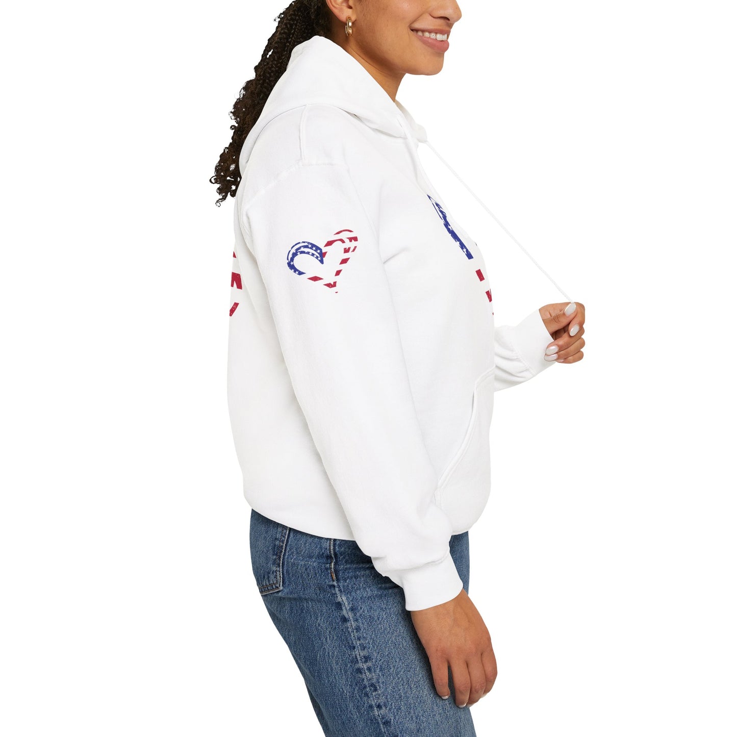 Princess Grace Patriotic Heart Unisex Hoodie Comfortable Heavy Blend Sweatshirt for Independence Day and Everyday Wear