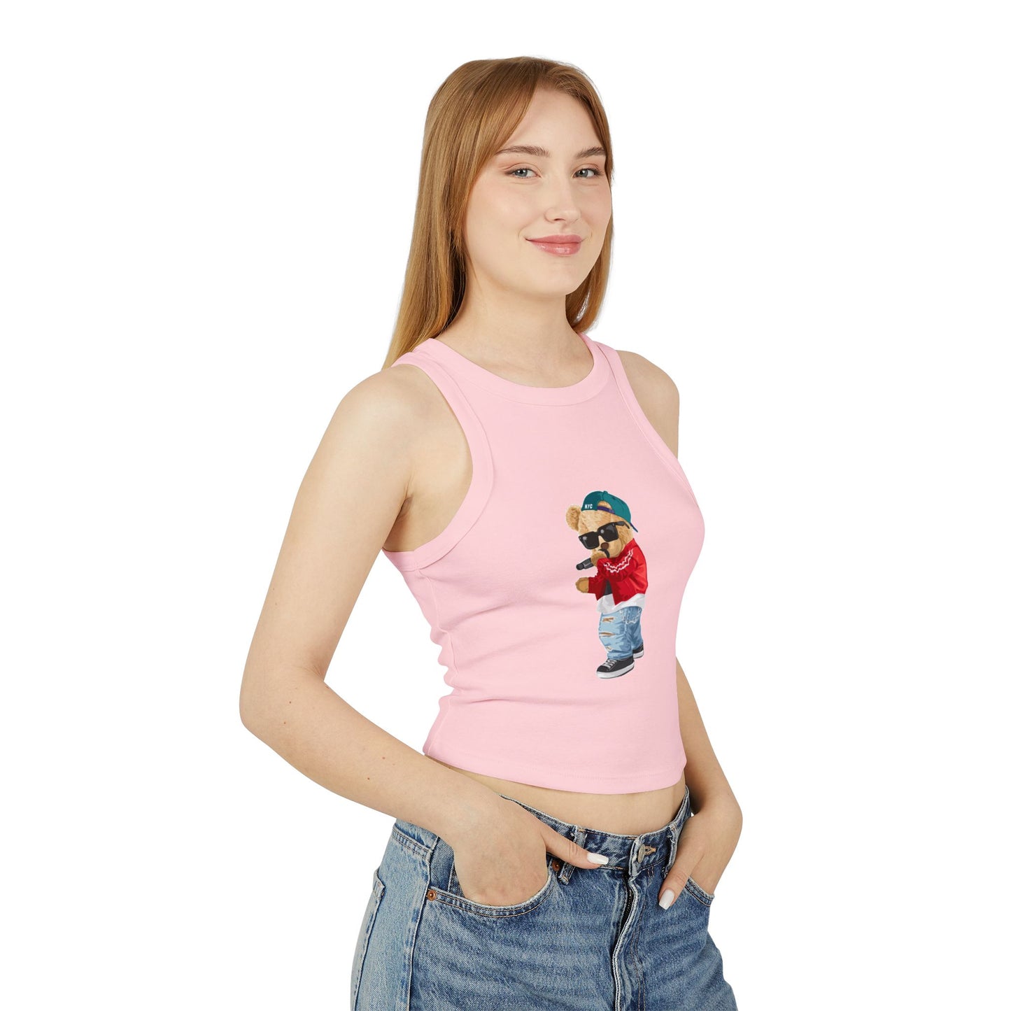 Princess Grace Cute Teddy Bear Graphic Racer Tank Top for Women