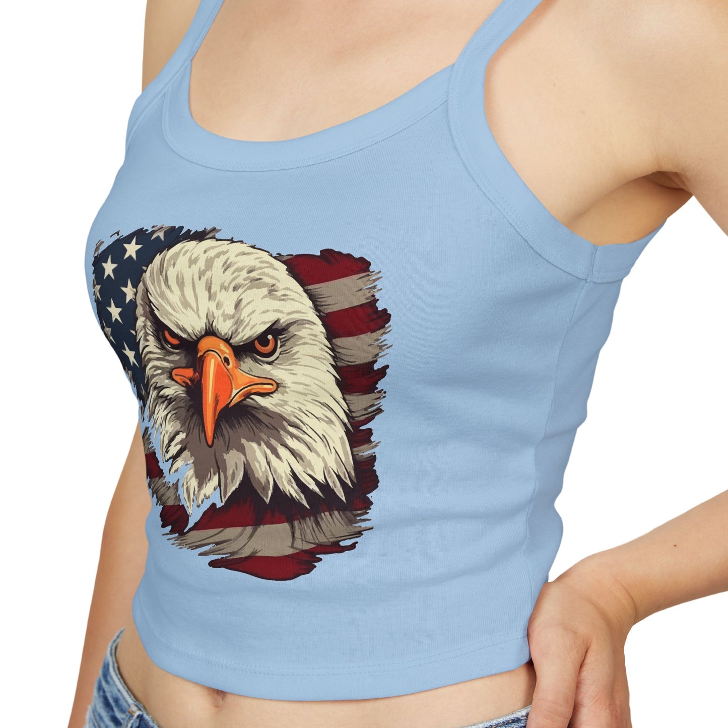Princess Grace Patriotic Women's Spaghetti Strap Tank Top Eagle & USA Flag Design