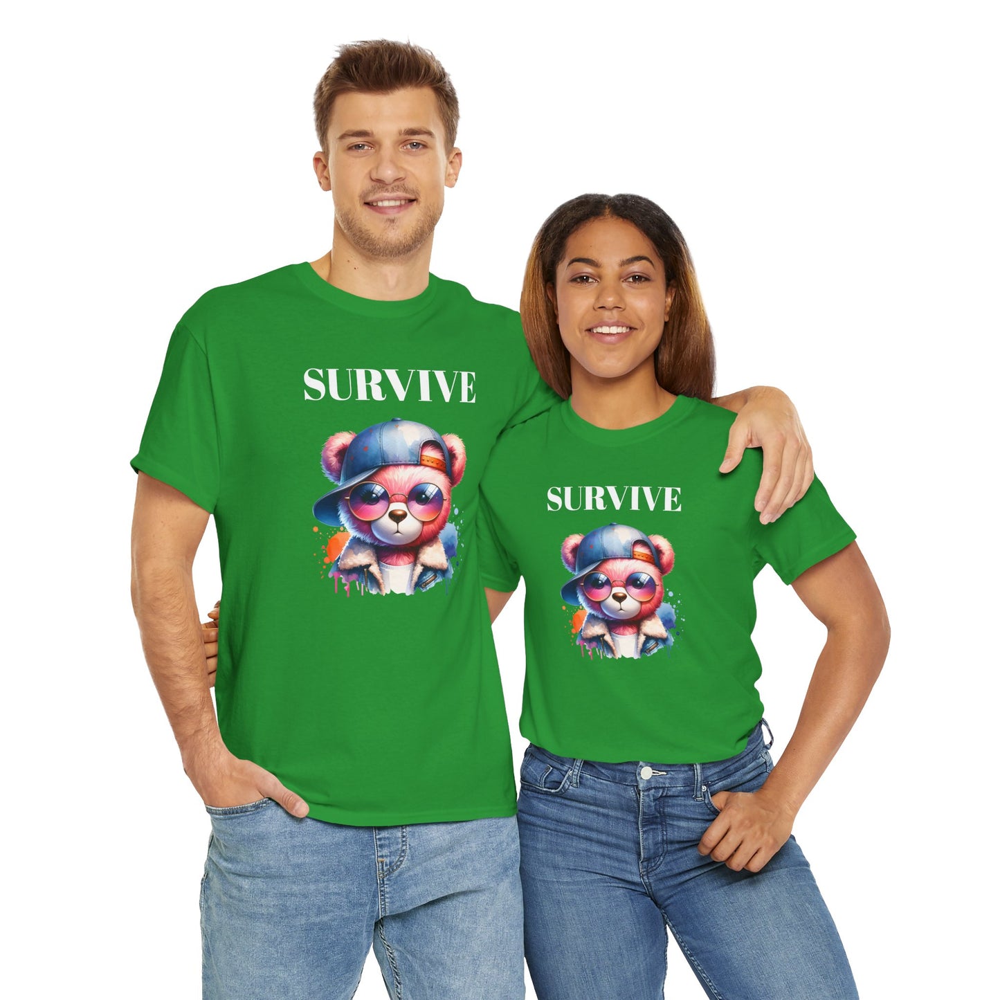 Princess Grace Survive Bear Graphic Unisex Heavy Cotton Tee Trendy and Fun Fashion for All Occasions