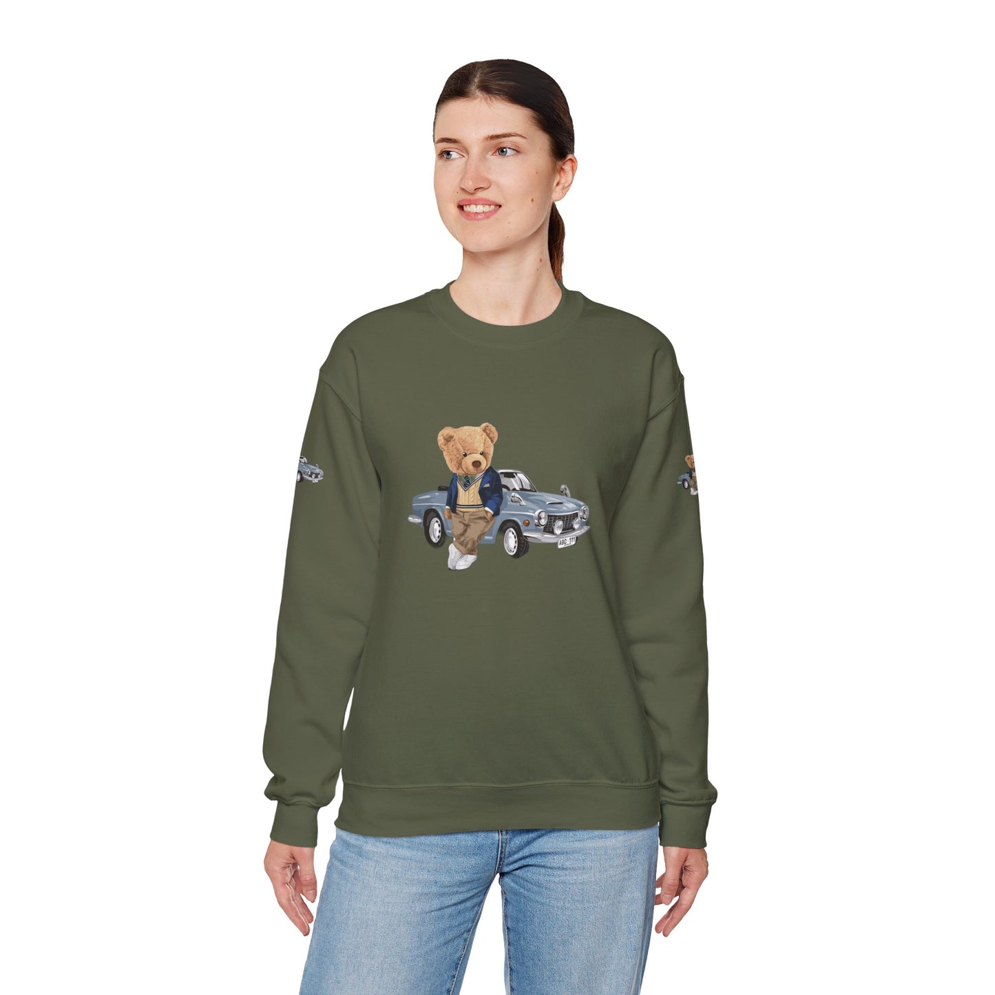 Princess Grace Stylish Crewneck Sweatshirt with Bear and Car Design
