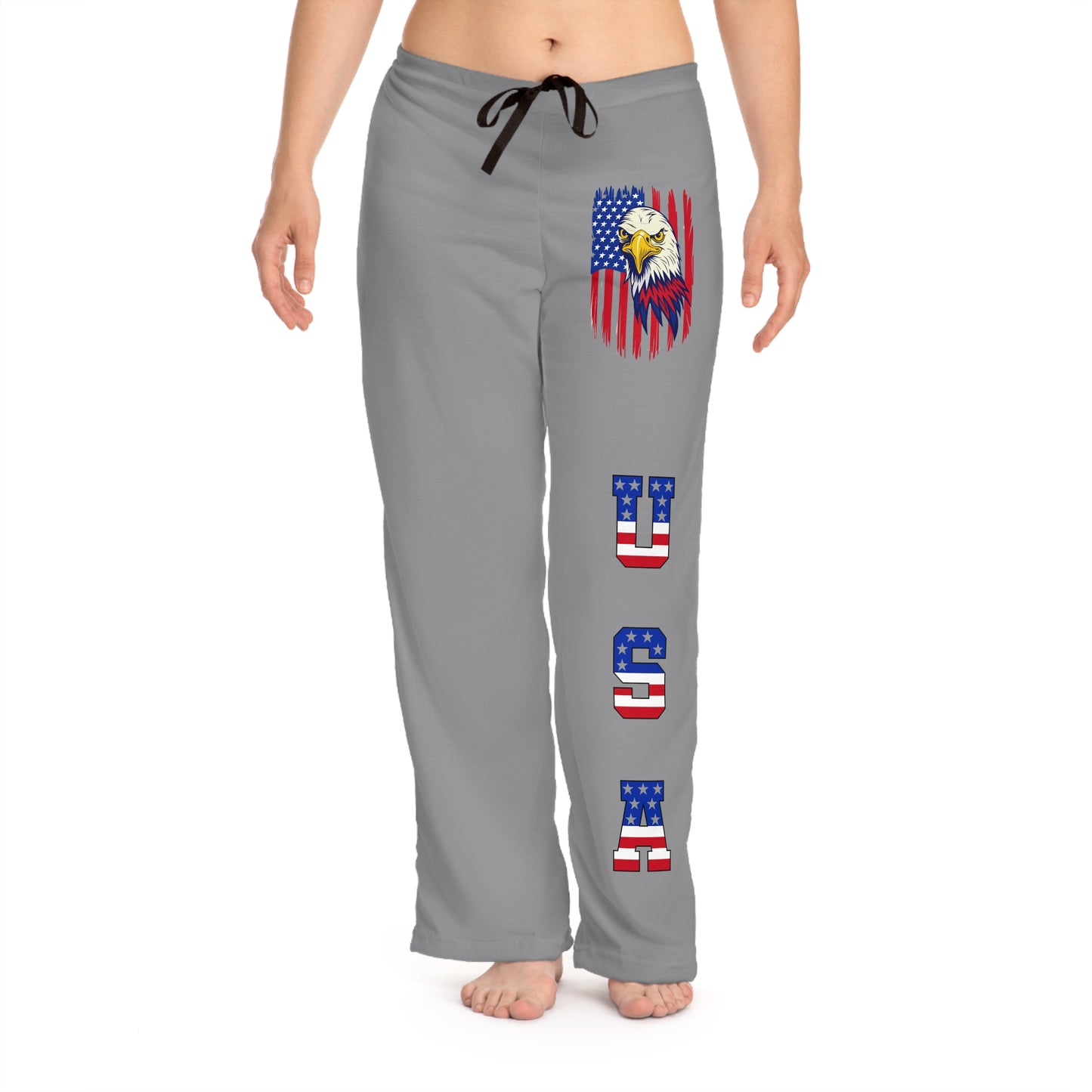 Princess Grace Patriotic Pajama Pants with Eagle and USA Design Perfect for Independence Day and Cozy Nights