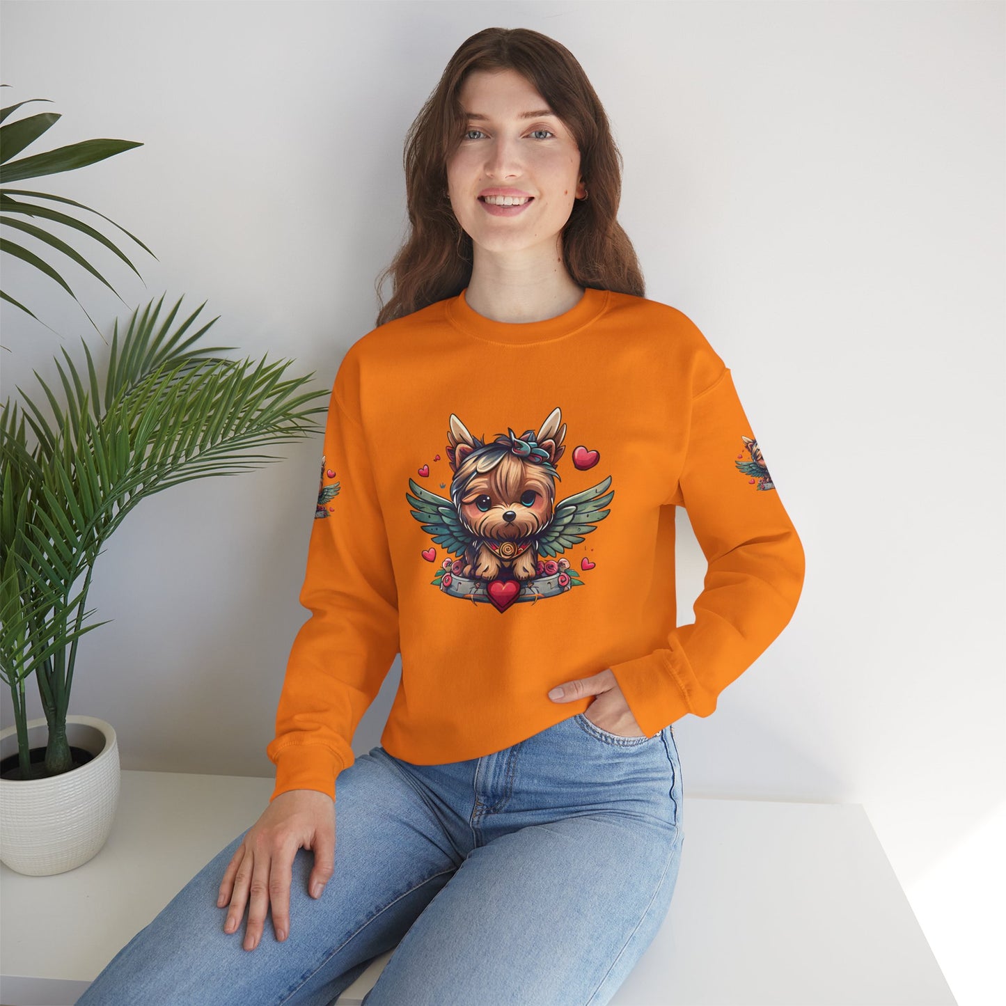 Princess Grace Cute Yorkie Wings Crewneck Sweatshirt Perfect Gift for Dog Lovers
