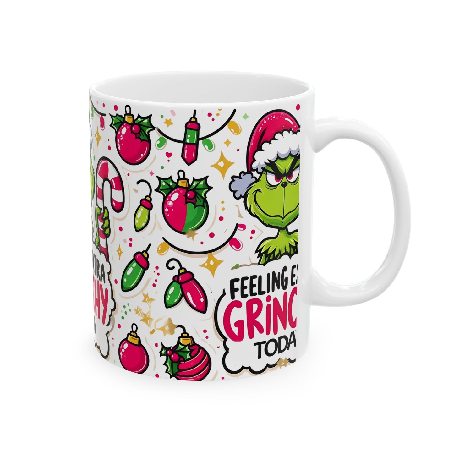 Princess Grace Grinchy Holiday Ceramic Mug Perfect for Christmas Cheer