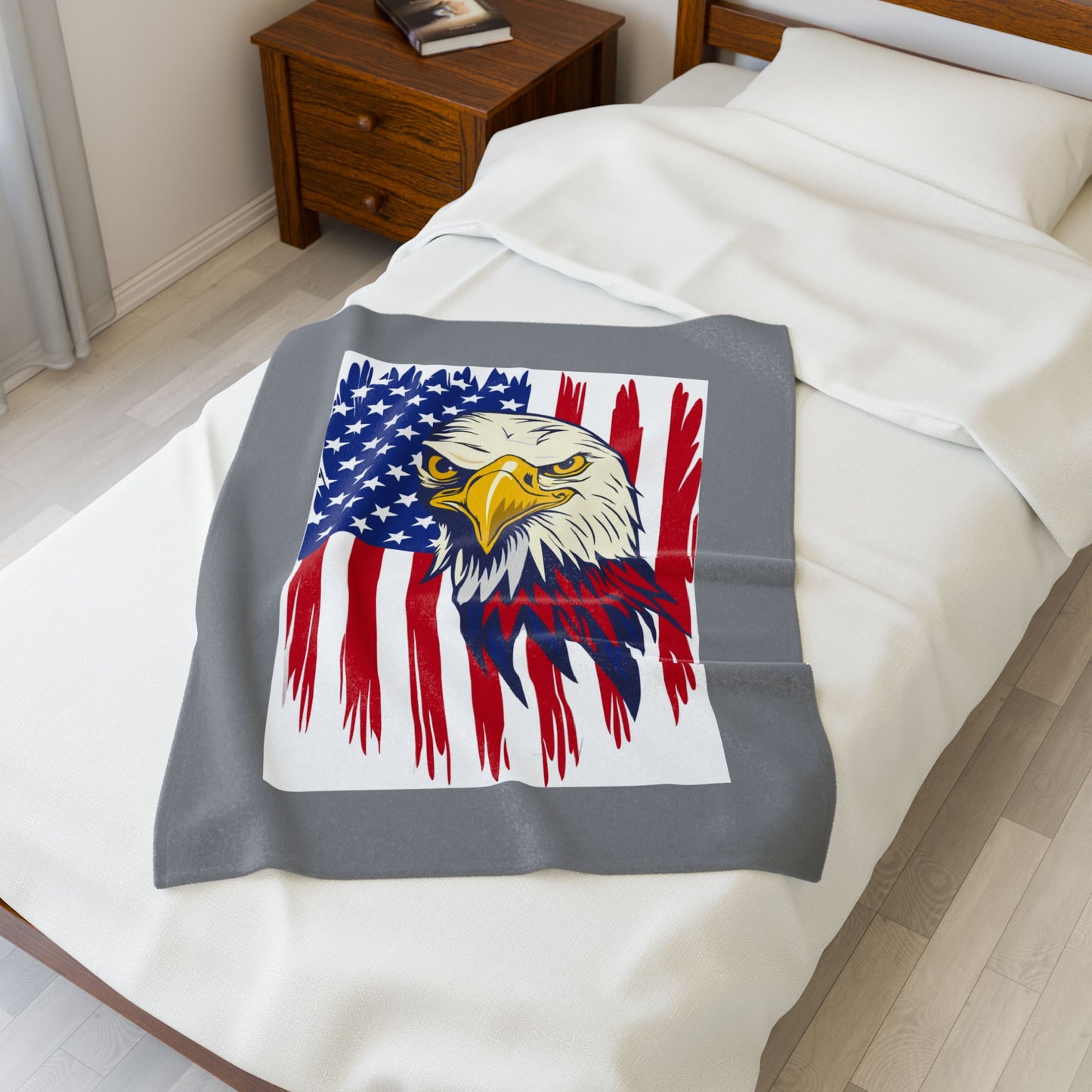 Princess Grace  Eagle USA Velveteen Plush Blanket  Patriotic Home Decor