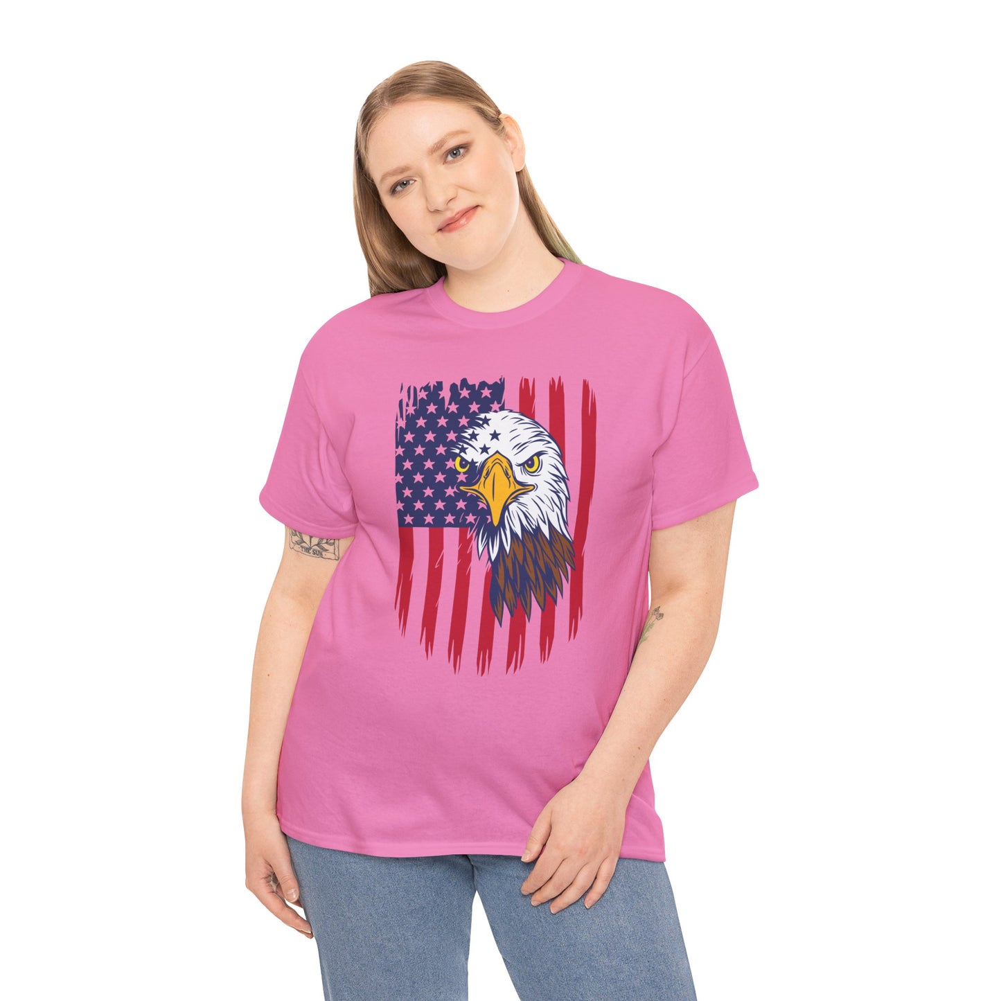 Princess Grace Eagle & American Flag Unisex Heavy Cotton Tee Patriotic Apparel for All Occasions