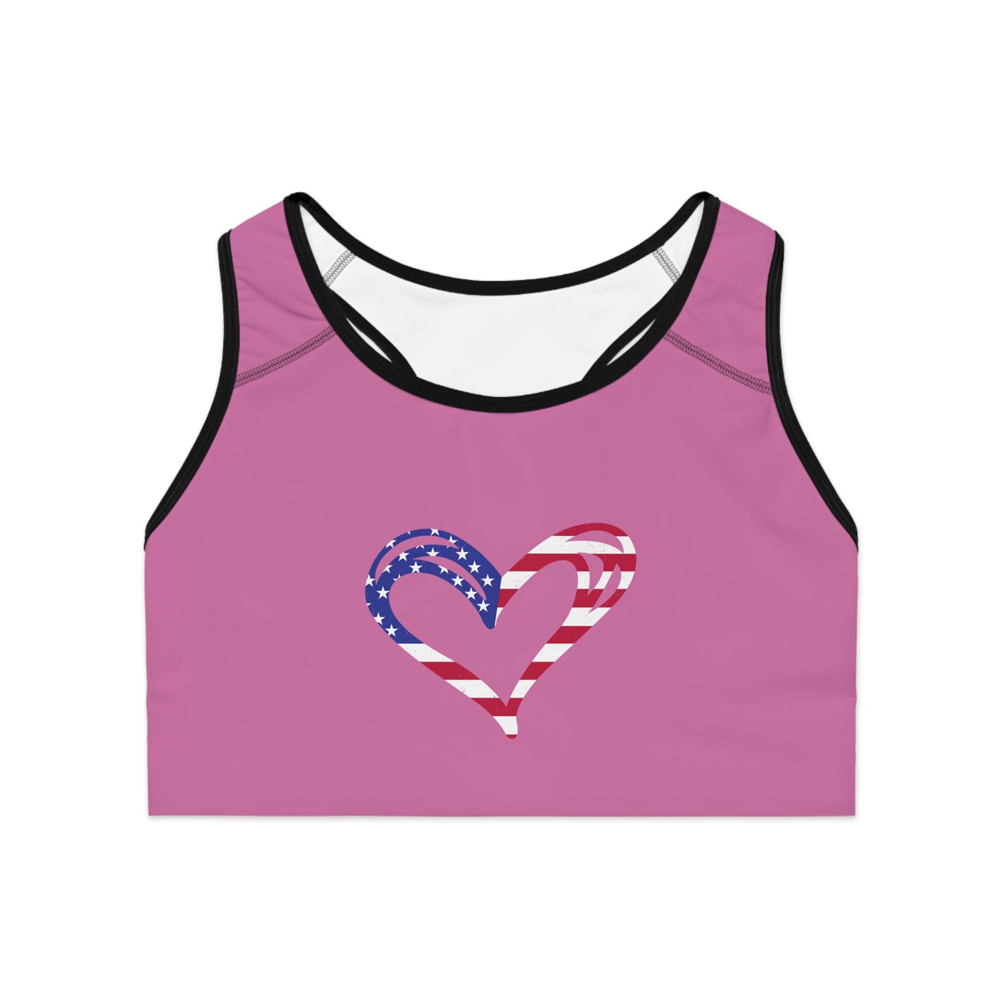 Princess Grace Patriotic Heart Sports Bra Ideal for Fitness and Celebrations