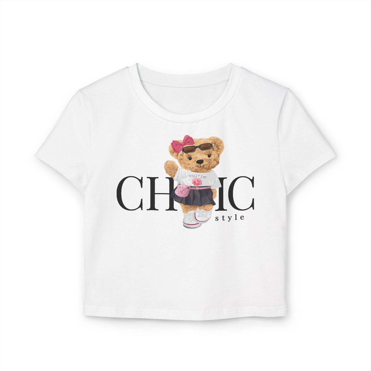 Princess Grace Chic Bear Graphic Women's Baby Tee Cute & Stylish Summer Top