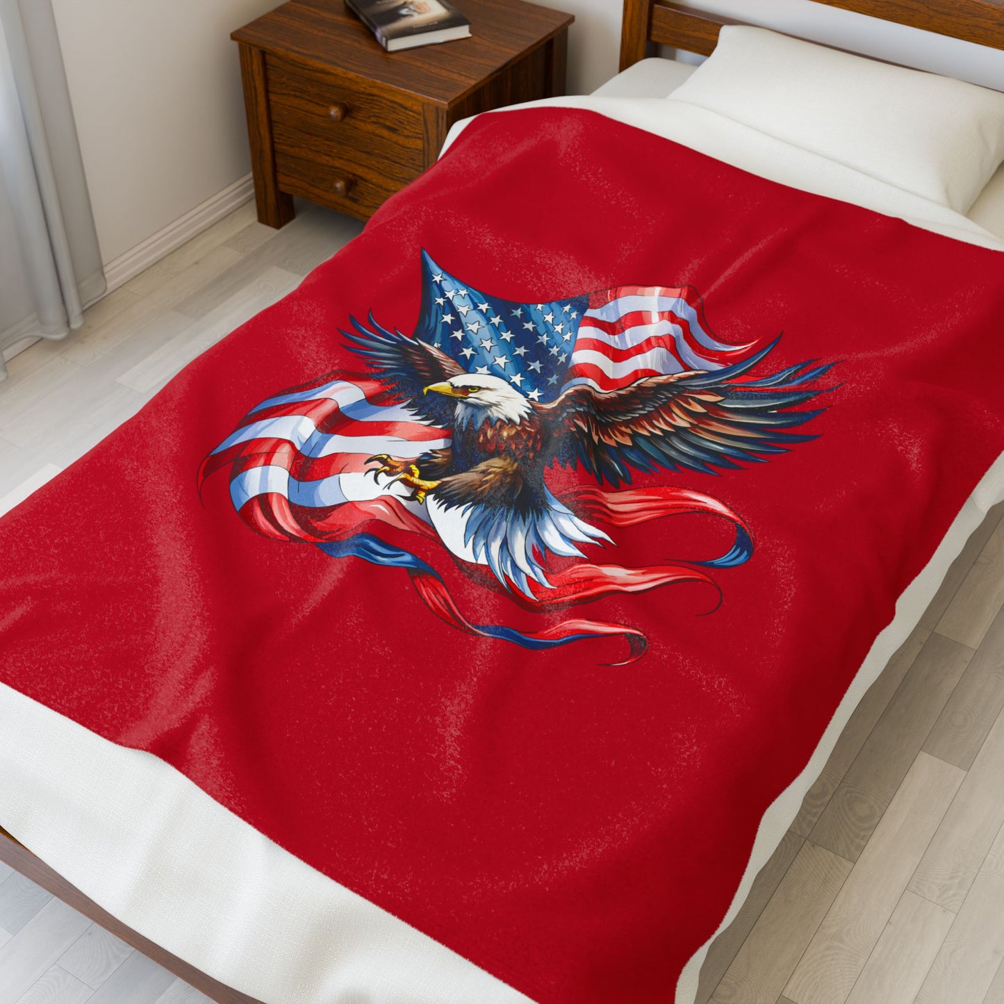 Princess Grace Patriotic Eagle Velveteen Plush Blanket Cozy Americana Decor