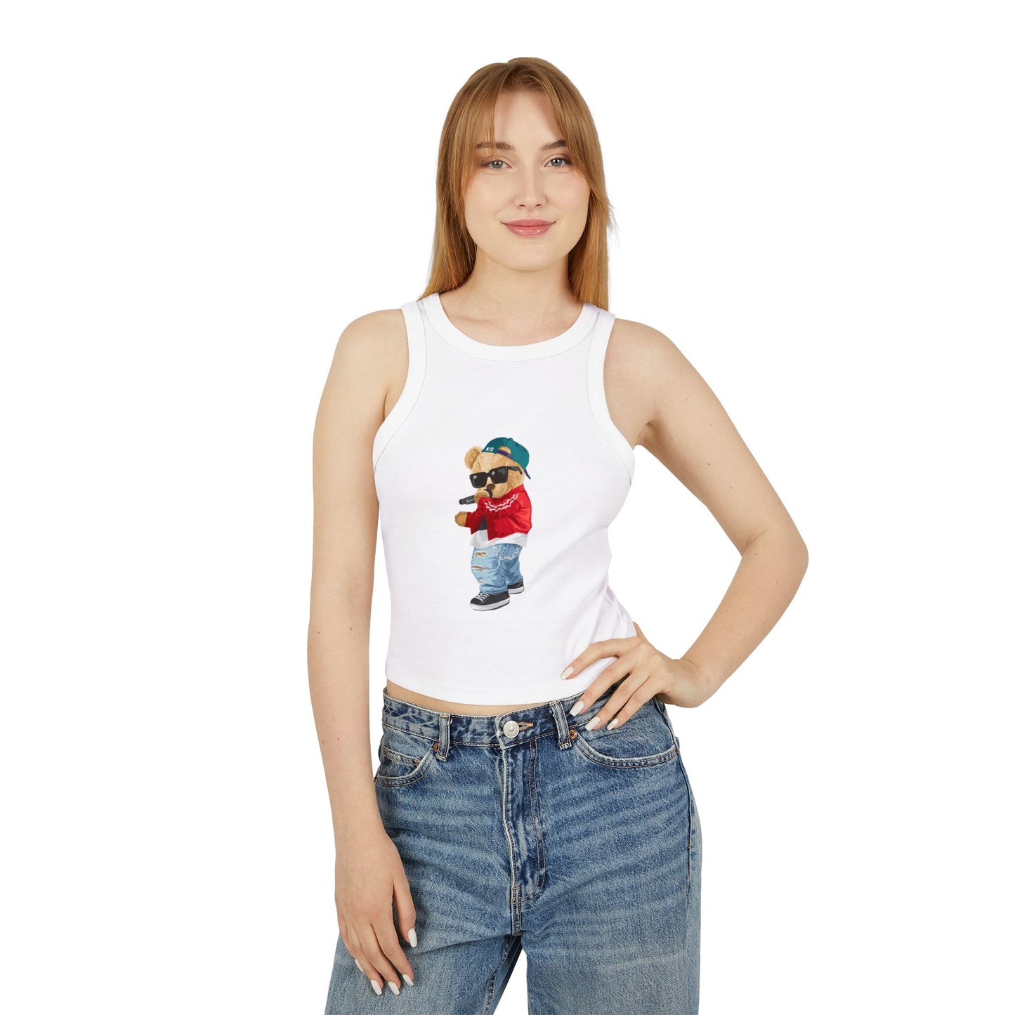 Princess Grace Cute Teddy Bear Graphic Racer Tank Top for Women