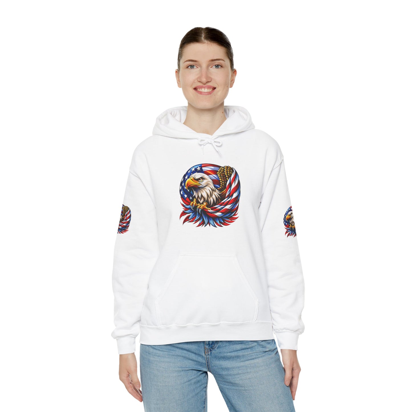 Princess Grace Patriotic Eagle Hoodie Unisex Heavy Blend Sweatshirt with American Flag Design