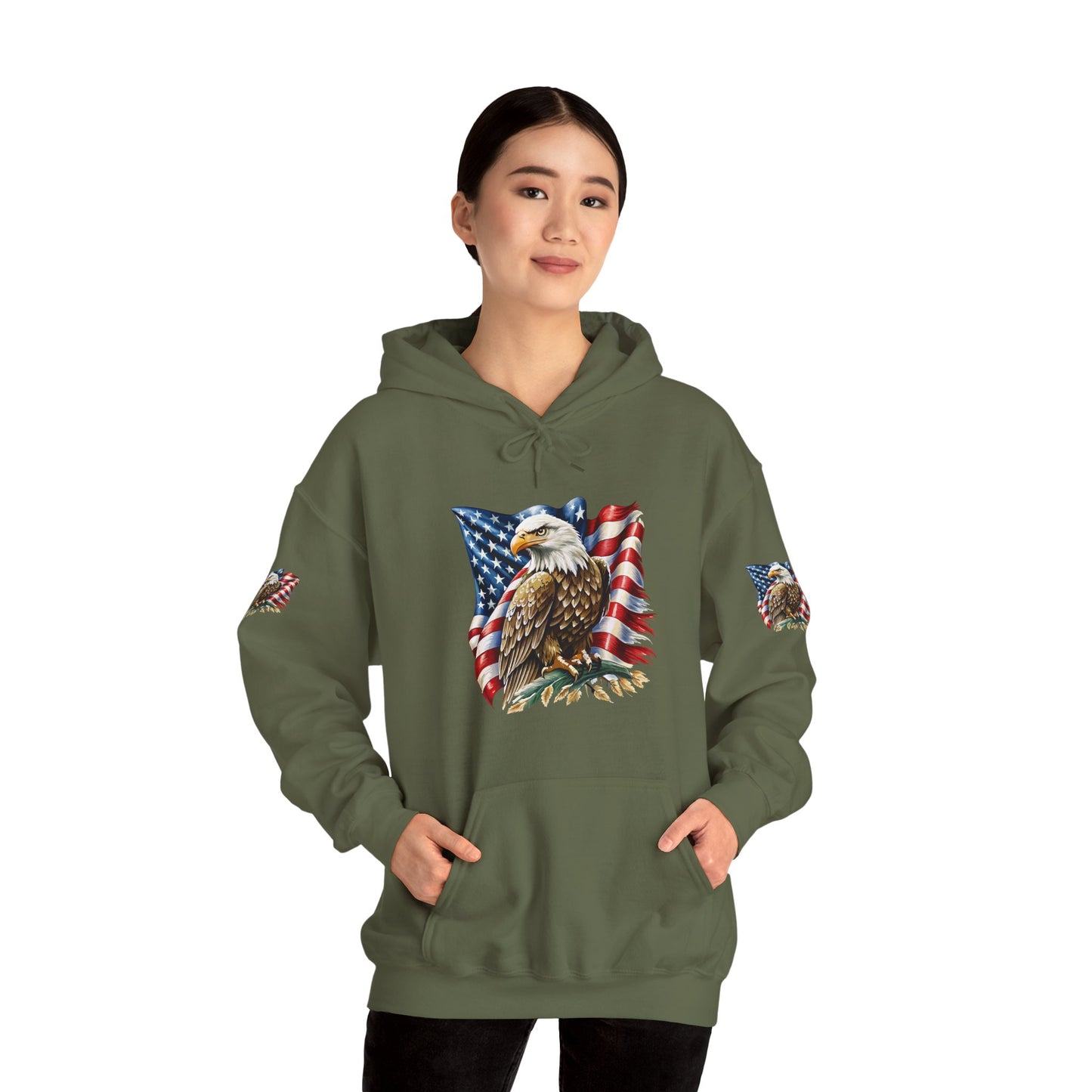 Princess Grace Patriotic Eagle Hooded Sweatshirt Unisex Heavy Blend Perfect for Memorial Day & Independence Day