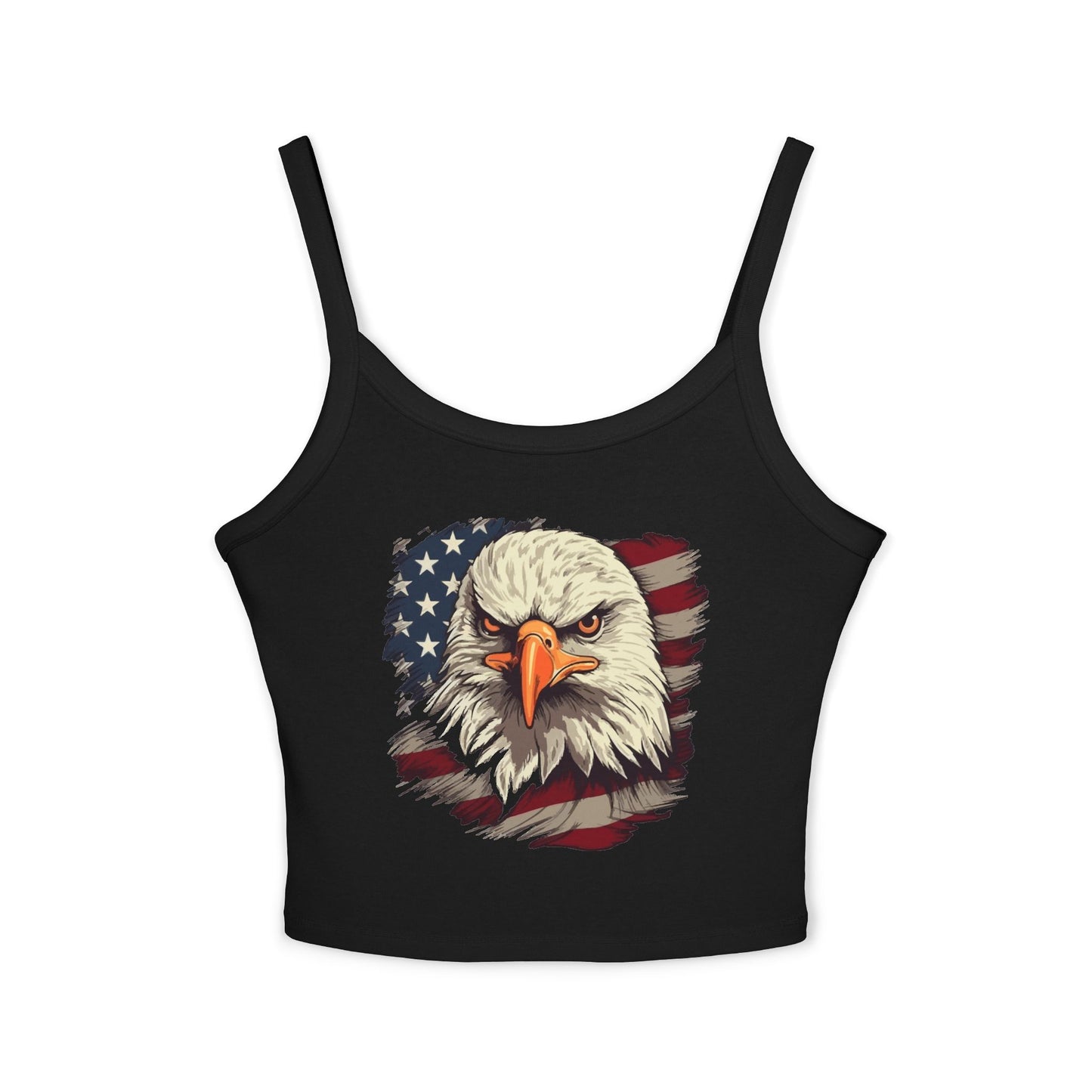 Princess Grace Patriotic Women's Spaghetti Strap Tank Top Eagle & USA Flag Design