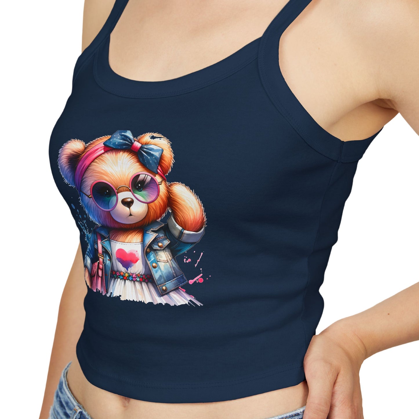 Princess Grace Cute Graphic Spaghetti Strap Tank Top with Trendy Bear Design