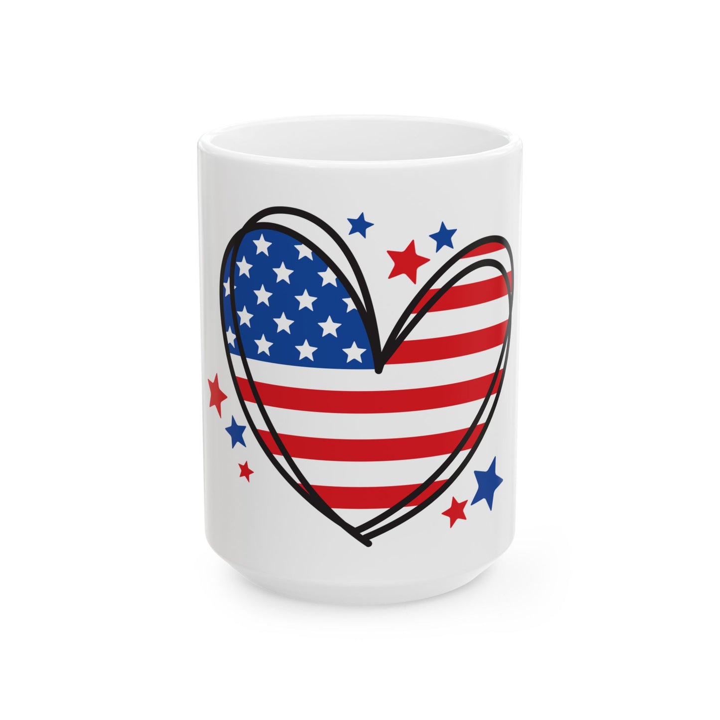 Princess Grace Patriotic Heart Ceramic Mug Perfect for Fourth of July & Celebrations