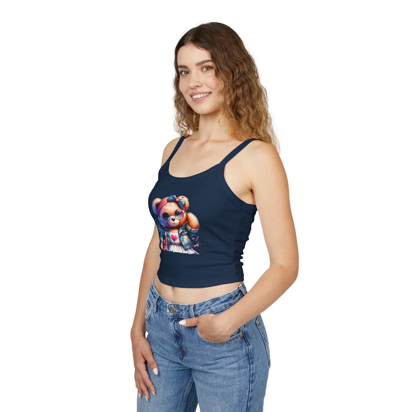 Princess Grace Cute Graphic Spaghetti Strap Tank Top with Trendy Bear Design
