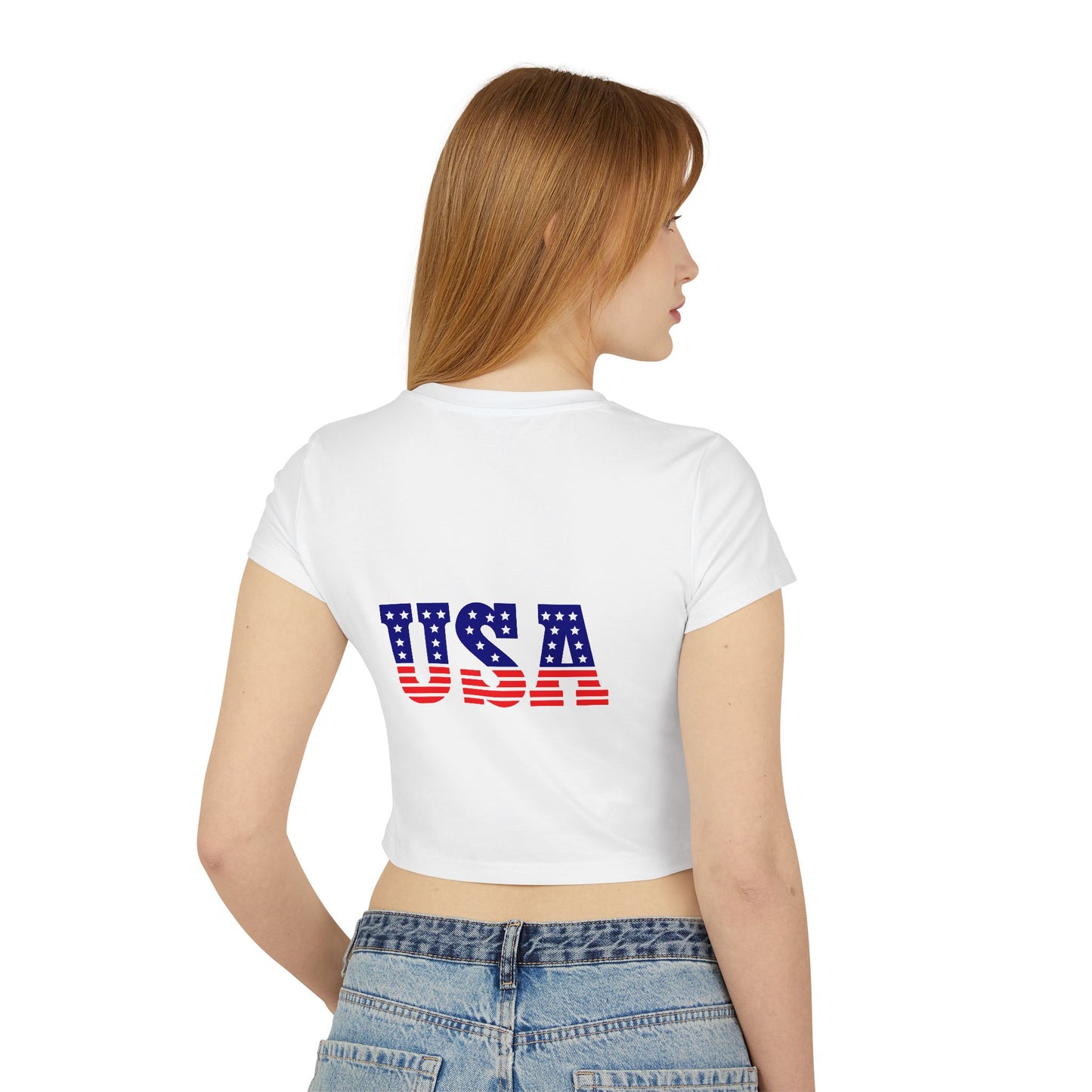 Princess Grace Patriotic Women's Baby Tee Fierce Eagle & USA Design