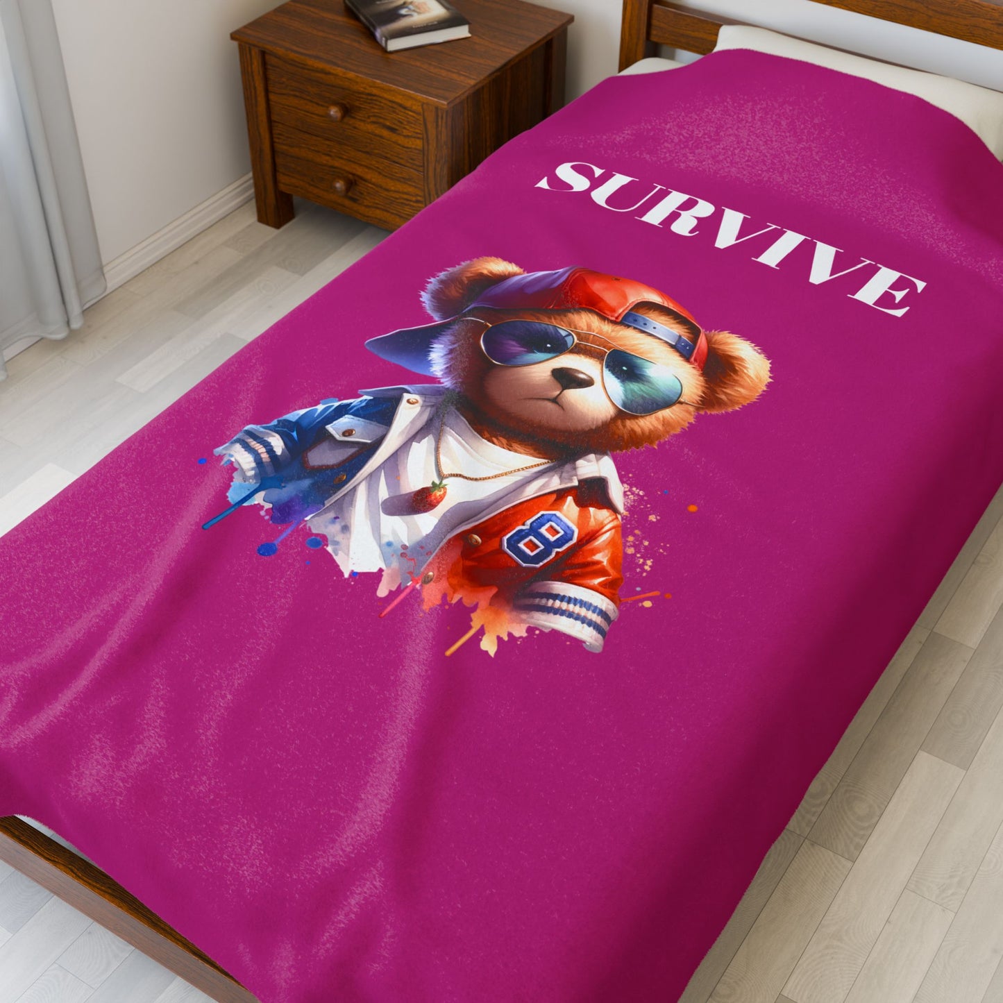 Princess Grace Survive Bear Design Velveteen Plush Blanket