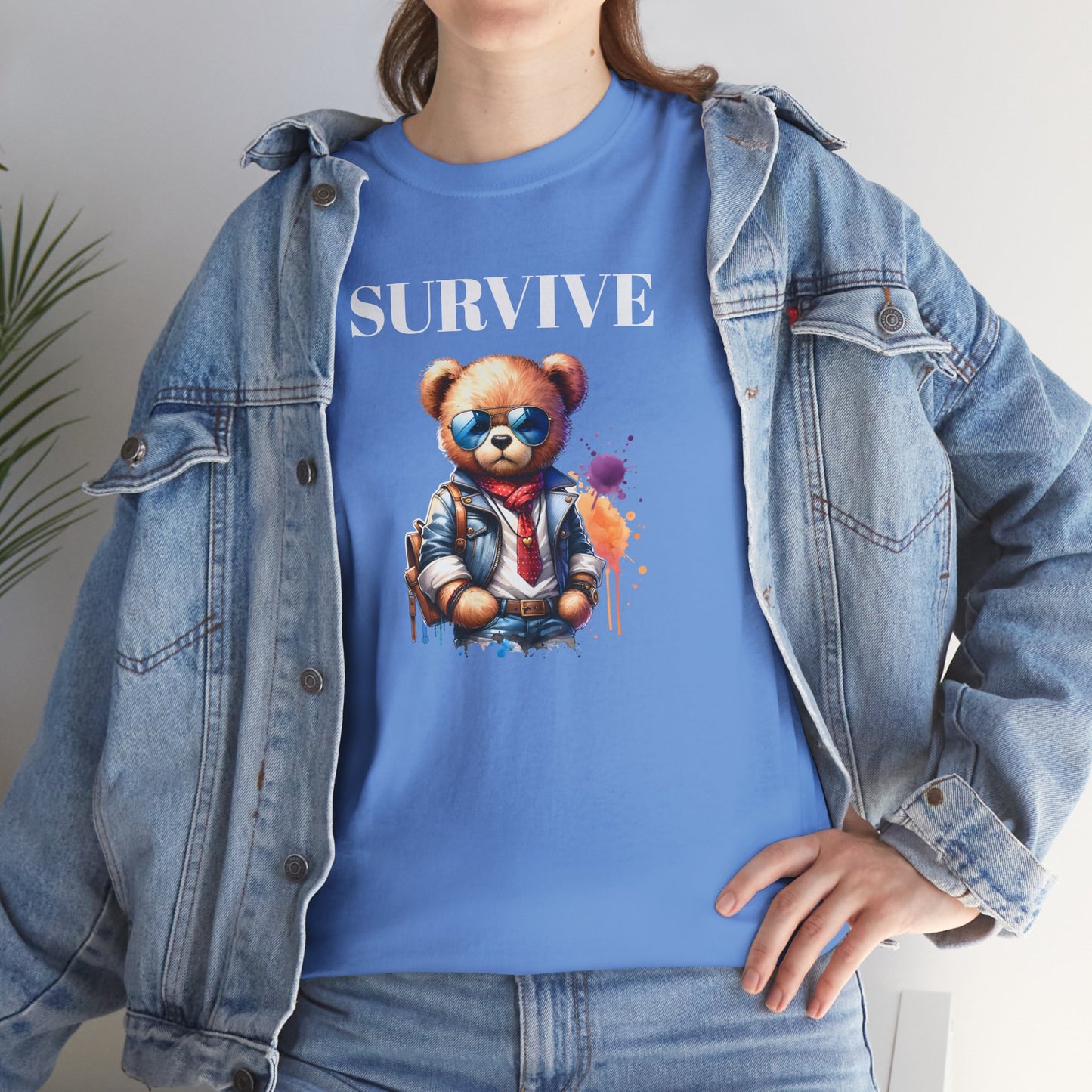 Princess Grace Survive Graphic Unisex Heavy Cotton Tee Streetwear Style with Bear Design