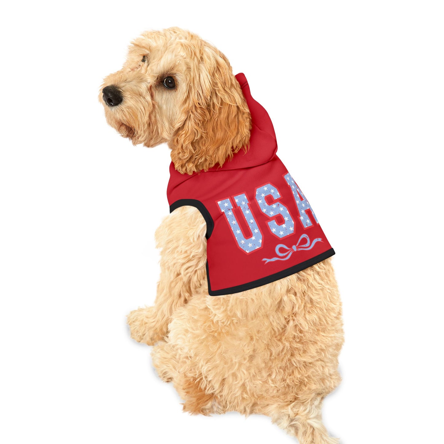 Princess Grace USA Flag Pet Hoodie Red Stylish Dog Apparel for Patriotic Occasions