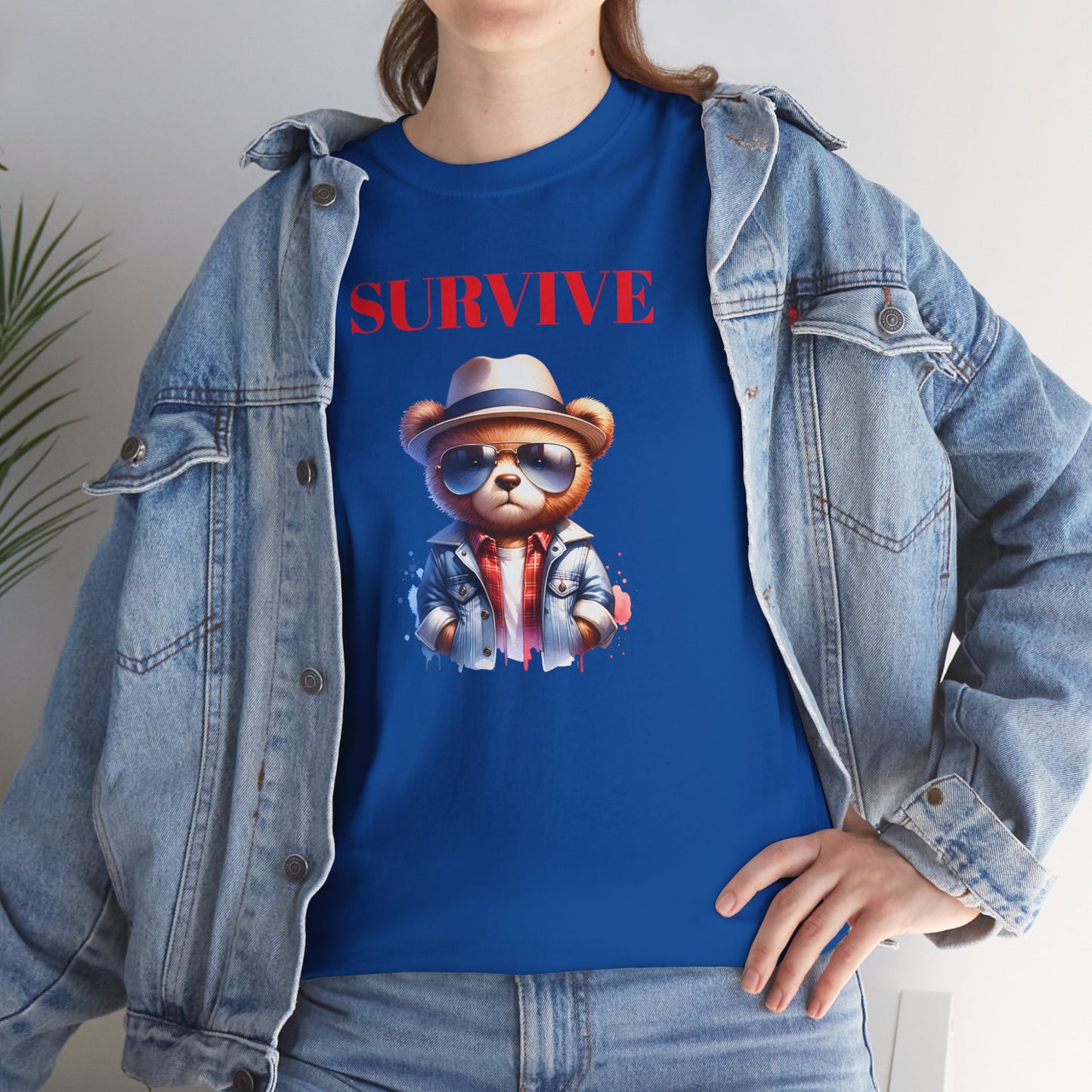 Princess Grace Survive Bear Unisex Heavy Cotton Tee Fun Graphic T-Shirt for Casual Wear