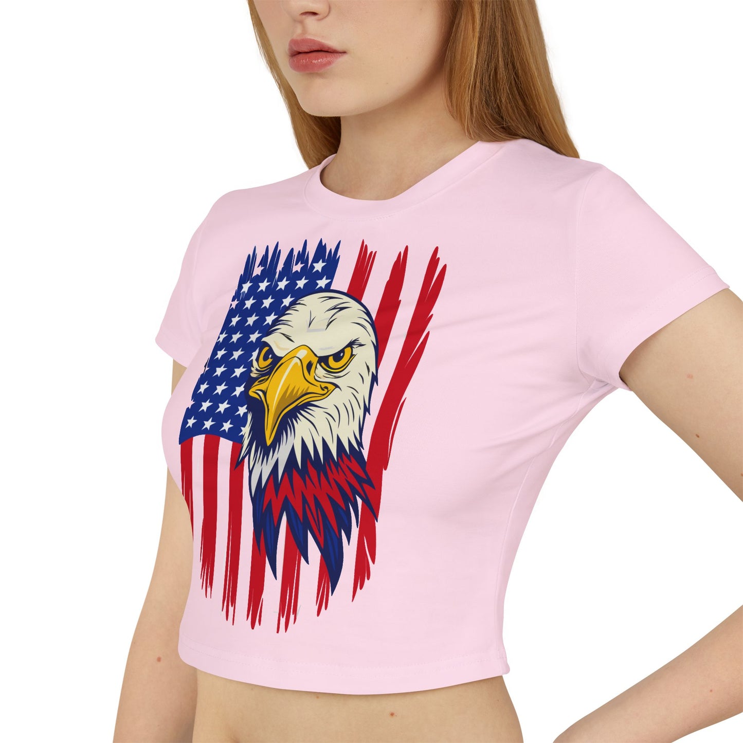 Princess Grace Patriotic Eagle Women's Baby Tee USA Graphic T-Shirt for Independence Day