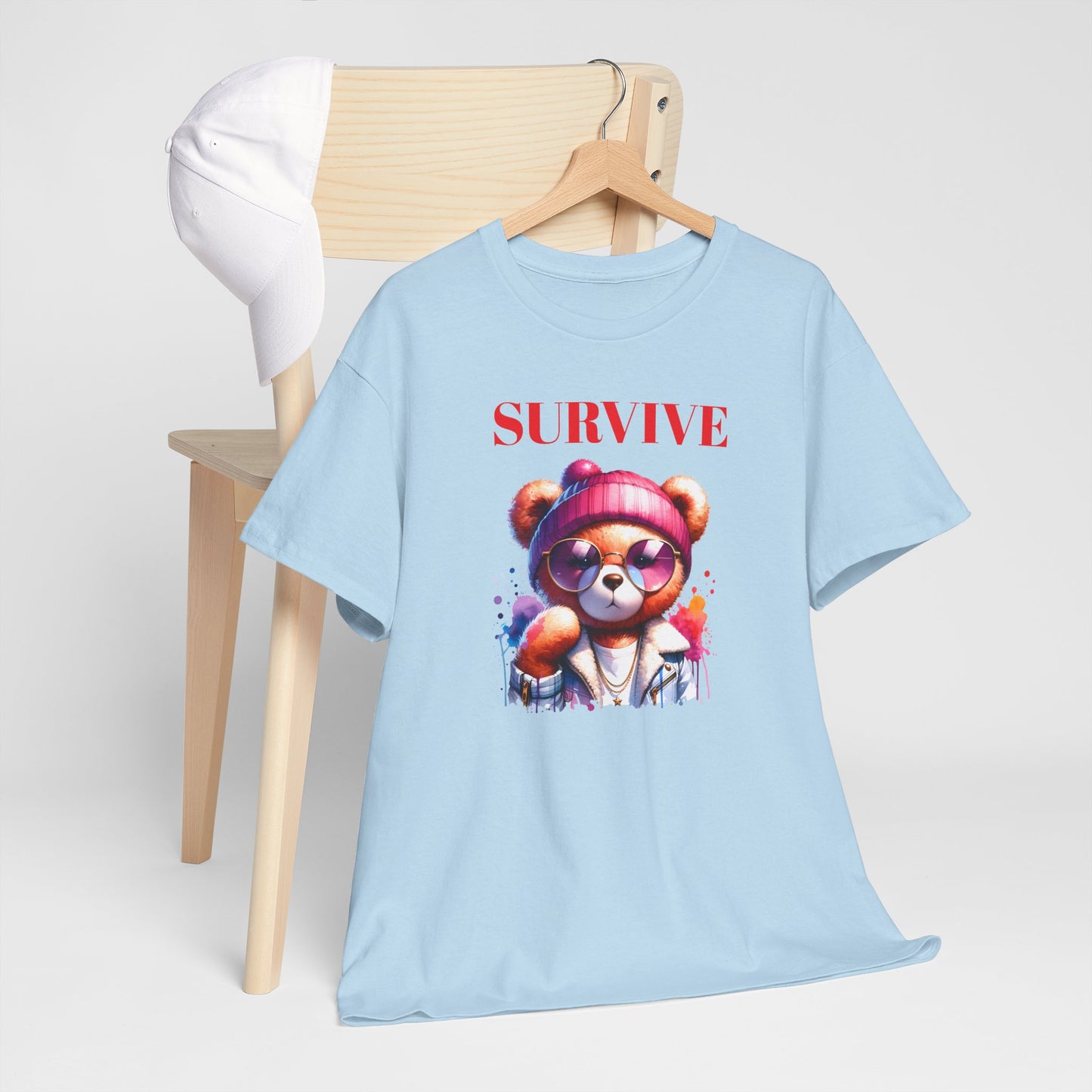 Princess Grace Survive Unisex Heavy Cotton Tee Colorful Bear Design T-Shirt