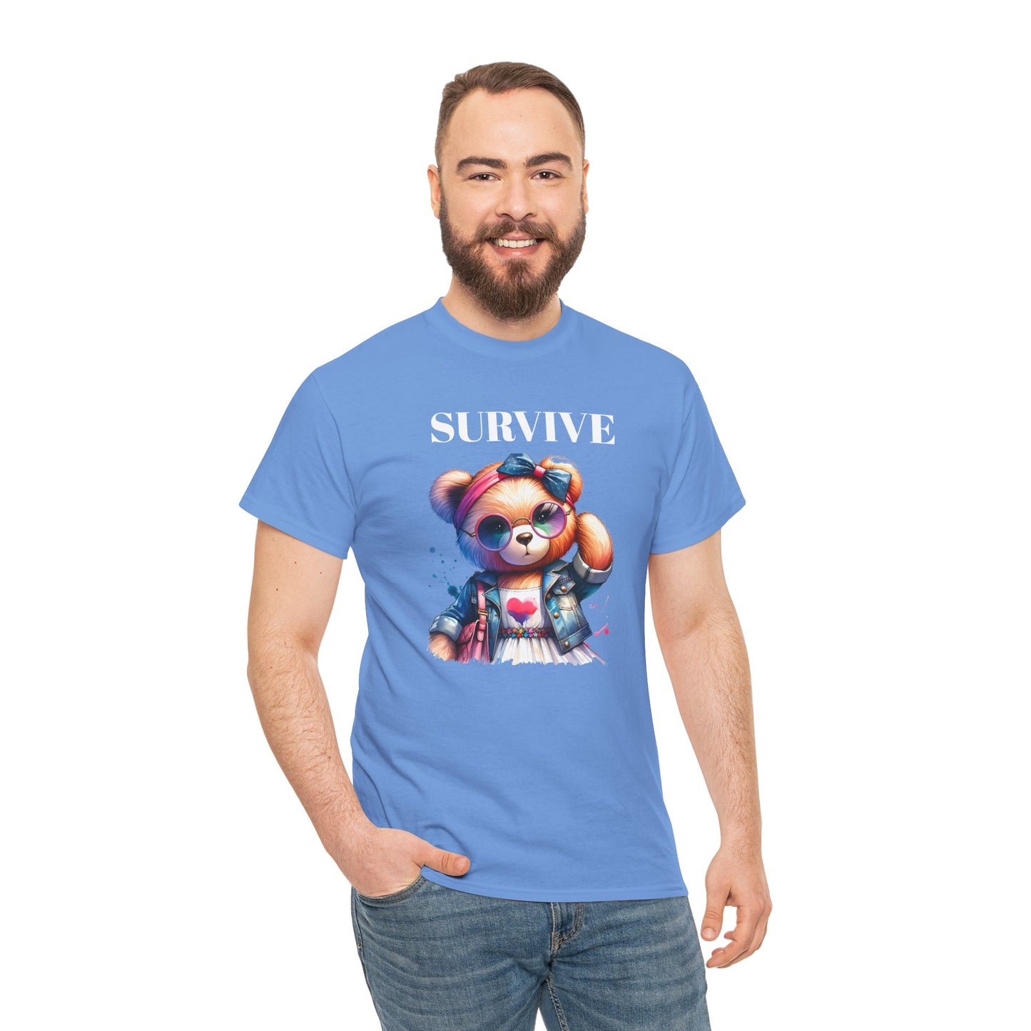 Princess Grace Survive Bear Unisex Heavy Cotton Tee Cute Graphic Tee for Casual Adventures