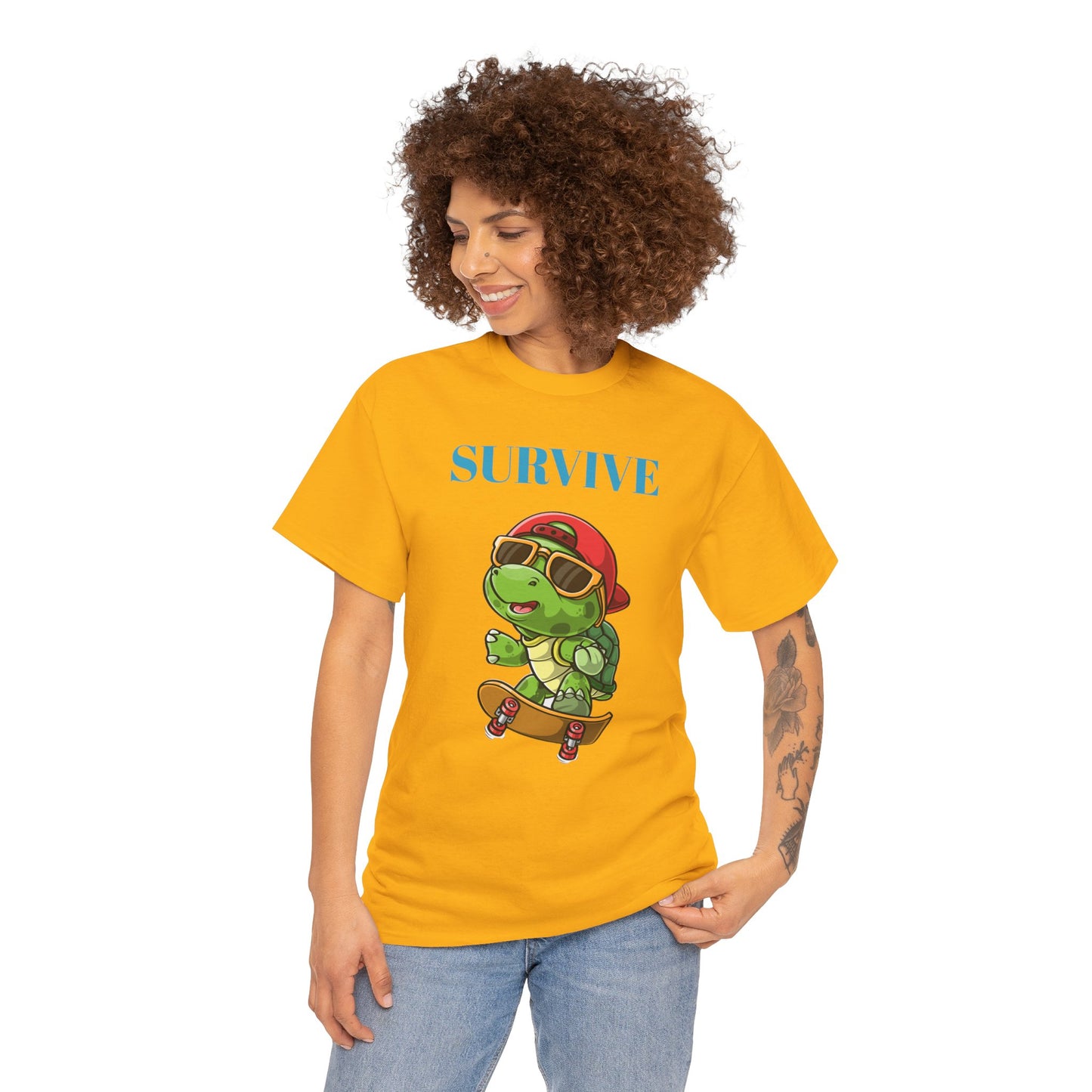 Princess Grace Cool Skateboarding Turtle Tee "Survive" Unisex Cotton T-Shirt for Fun Lovers