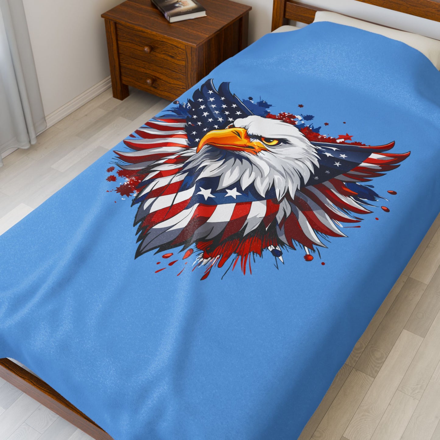 Princess Grace Patriotic Velveteen Plush Blanket with Eagle Design