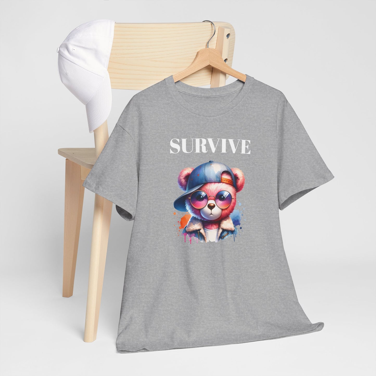 Princess Grace Survive Bear Graphic Unisex Heavy Cotton Tee Trendy and Fun Fashion for All Occasions