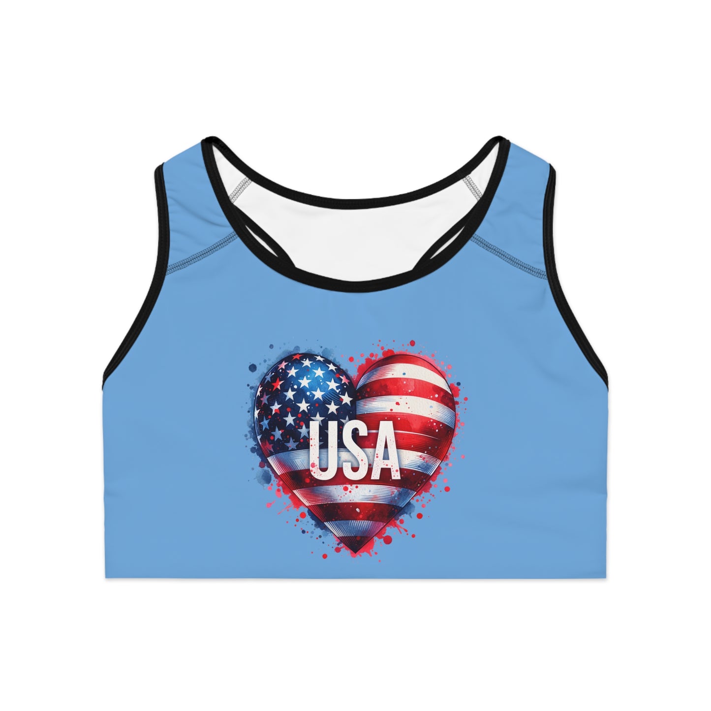 Princess Grace Patriotic USA Heart Sports Bra for Active Women