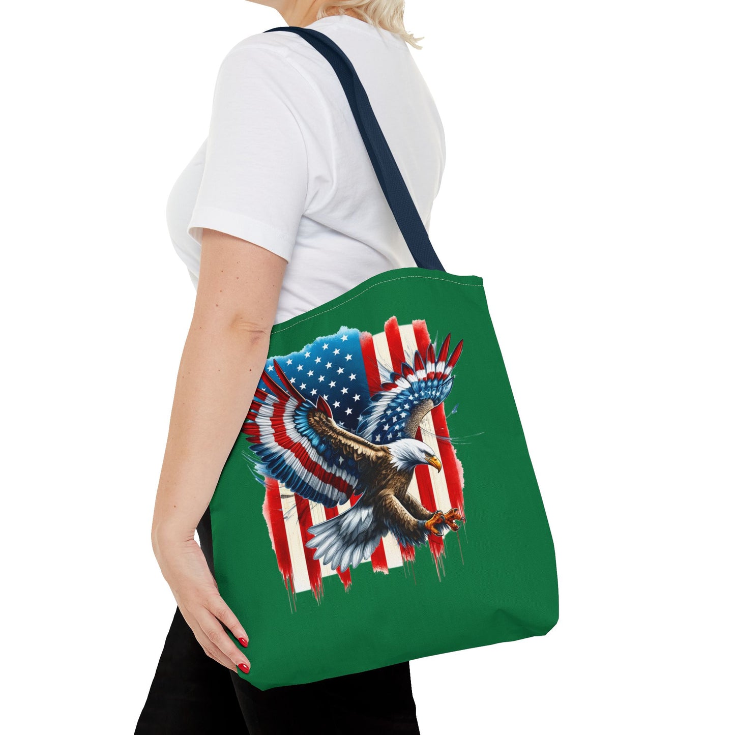 Princess Grace Patriotic Eagle Print Tote Bag American Flag Design for Fourth of July and Everyday Use