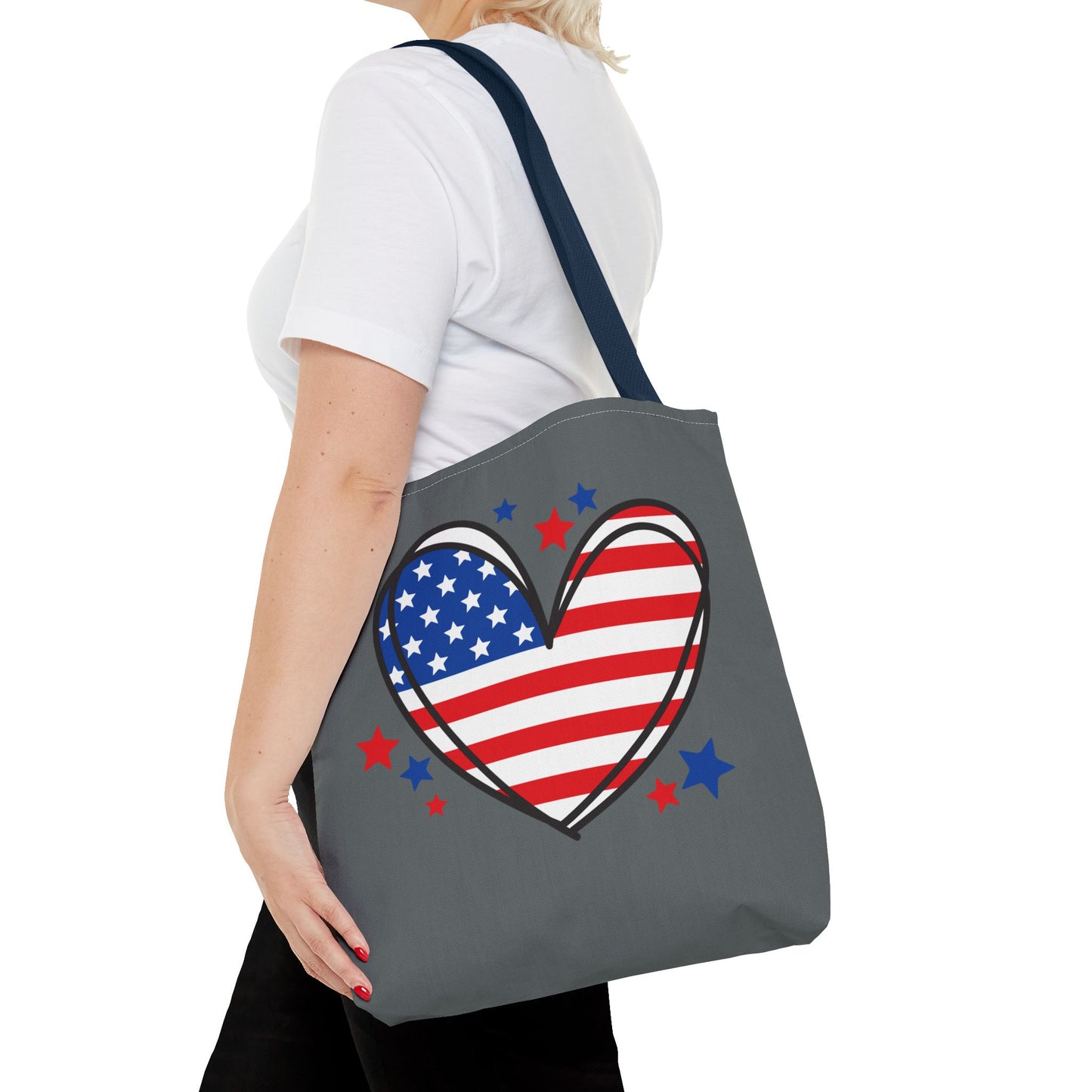 Princess Grace Patriotic Heart Tote Bag USA Flag Love