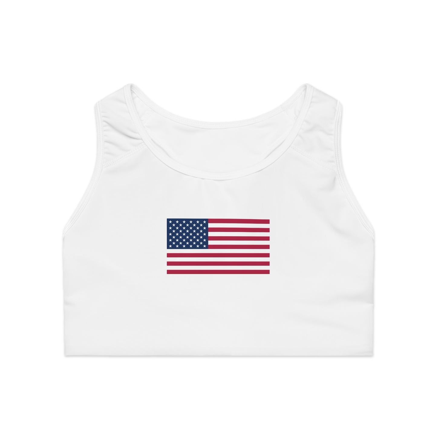 Princess Grace Patriotic Sports Bra with American Flag Print