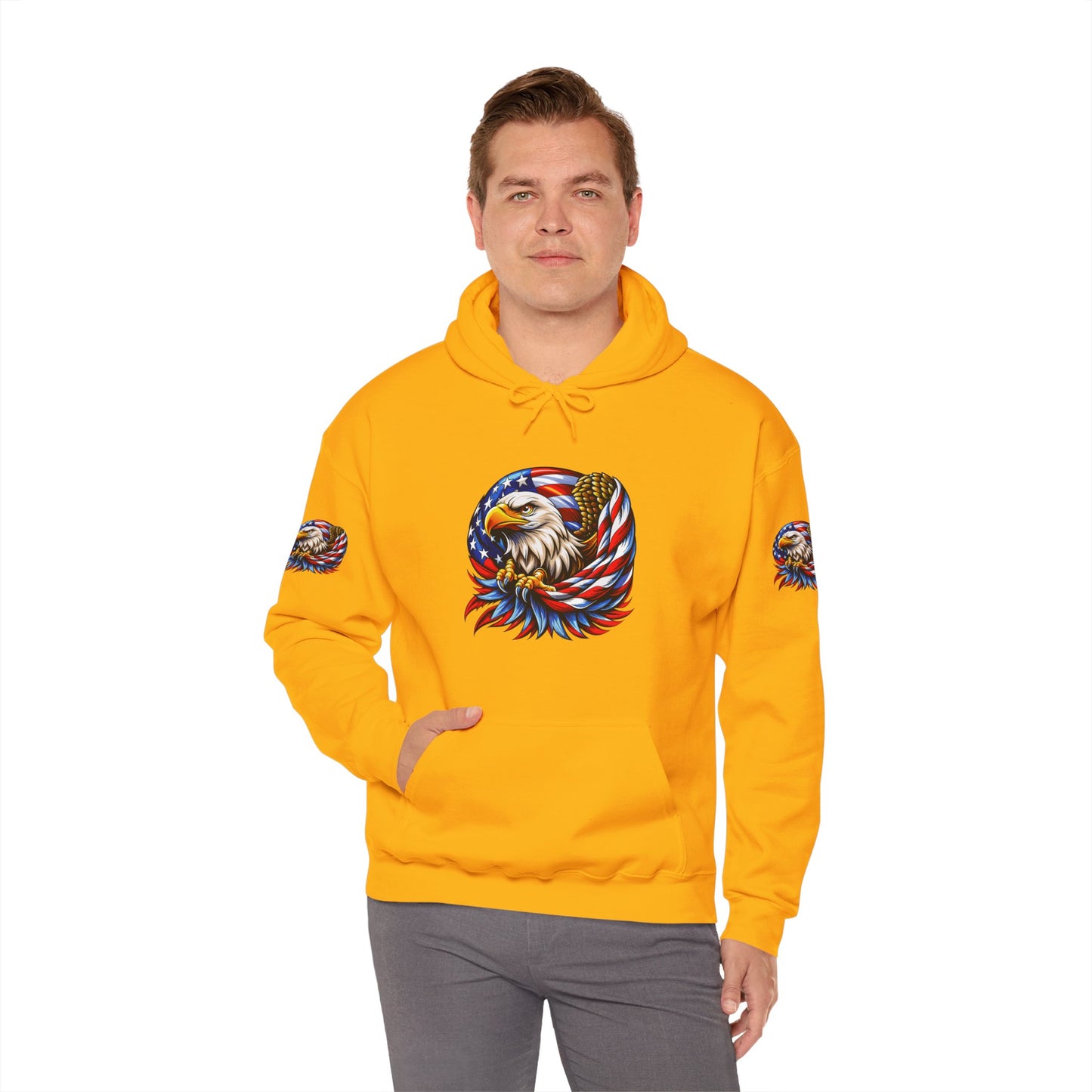 Princess Grace Patriotic Eagle Hoodie Unisex Heavy Blend Sweatshirt with American Flag Design