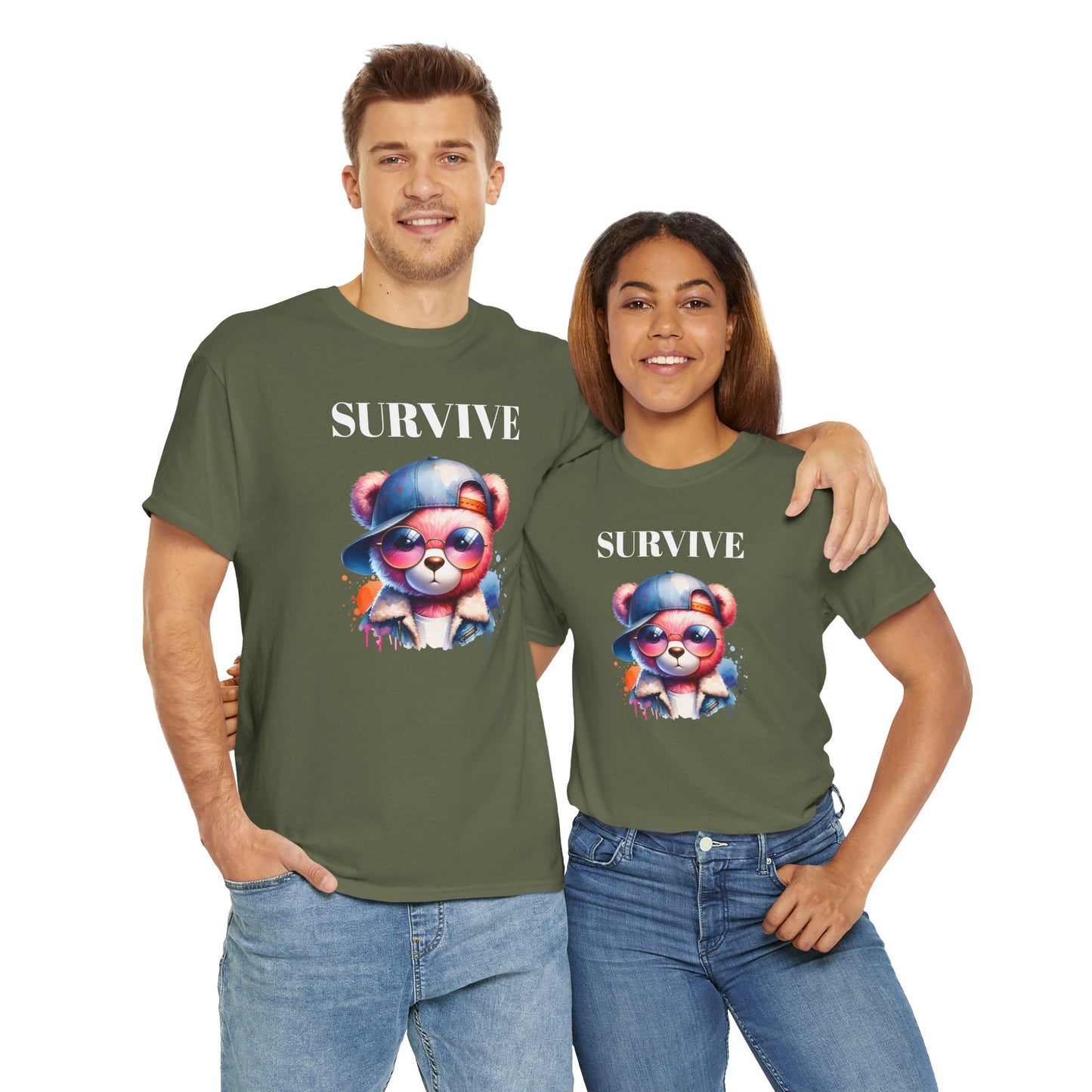 Princess Grace Survive Bear Graphic Unisex Heavy Cotton Tee Trendy and Fun Fashion for All Occasions