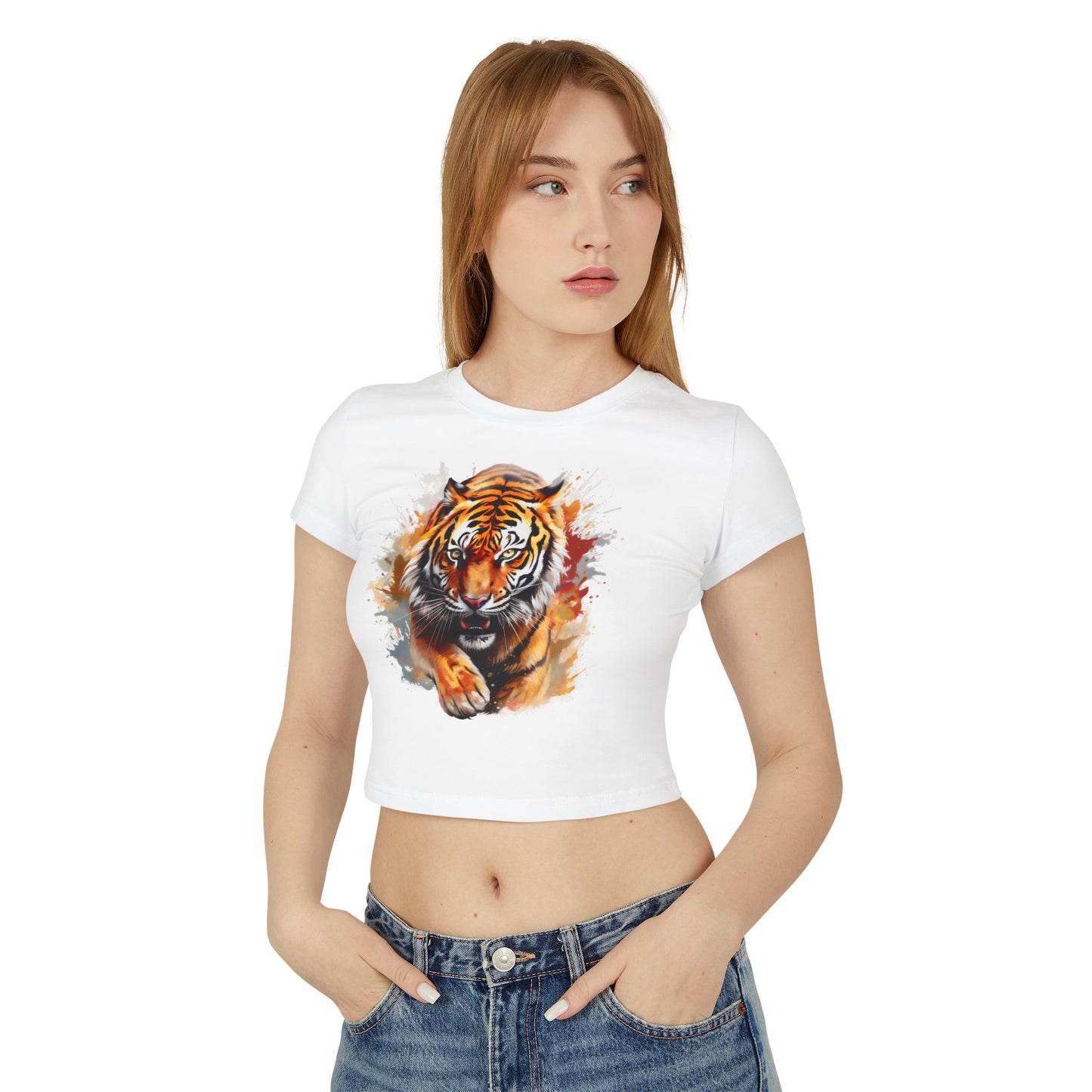 Princess Grace Fierce Tiger Women's Baby Tee Cute Graphic Shirt for Animal Lovers