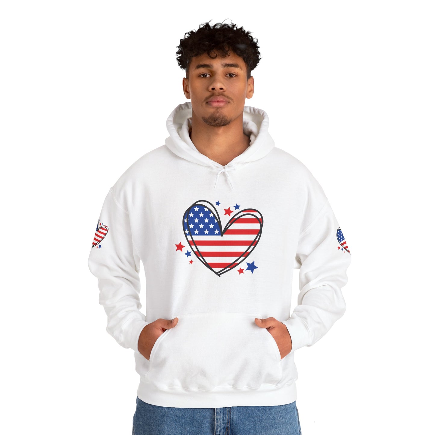 Princess Grace Patriotic Heart Hoodie Unisex Heavy Blend Hooded Sweatshirt for Independence Day & Year Round Love