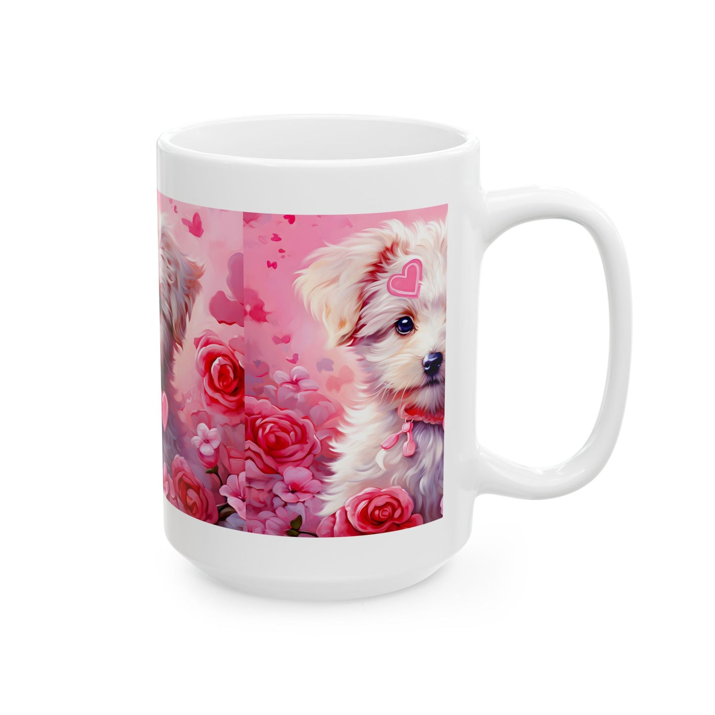 Princess Grace Cute Puppy Love Ceramic Mug Pink Floral Design