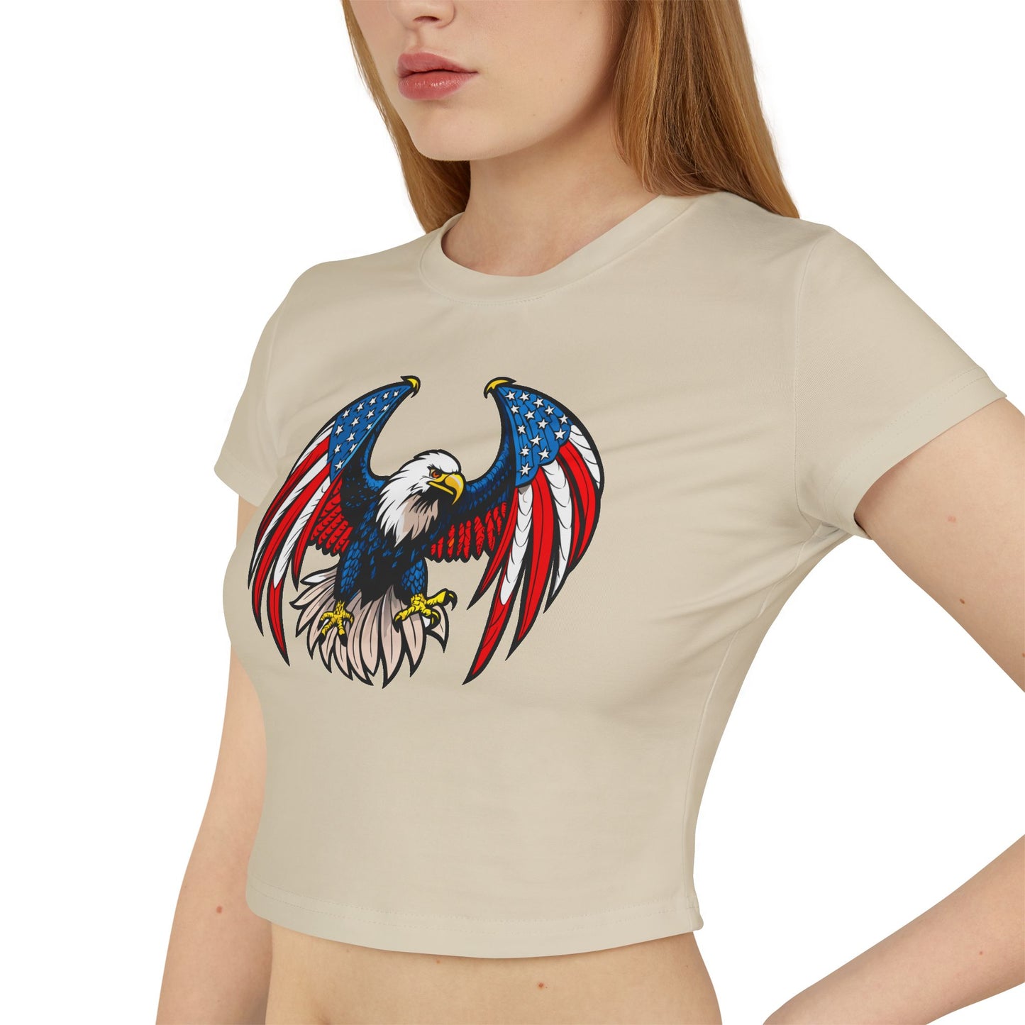 Princess Grace Patriotic Women's Baby Tee USA Eagle Graphic