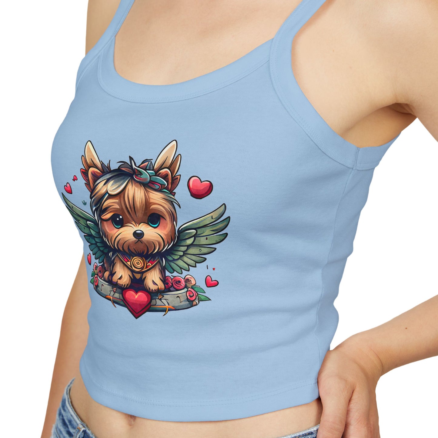 Princess Grace Adorable Yorkie Angel Women's Spaghetti Strap Tank Top Cute Dog Graphic