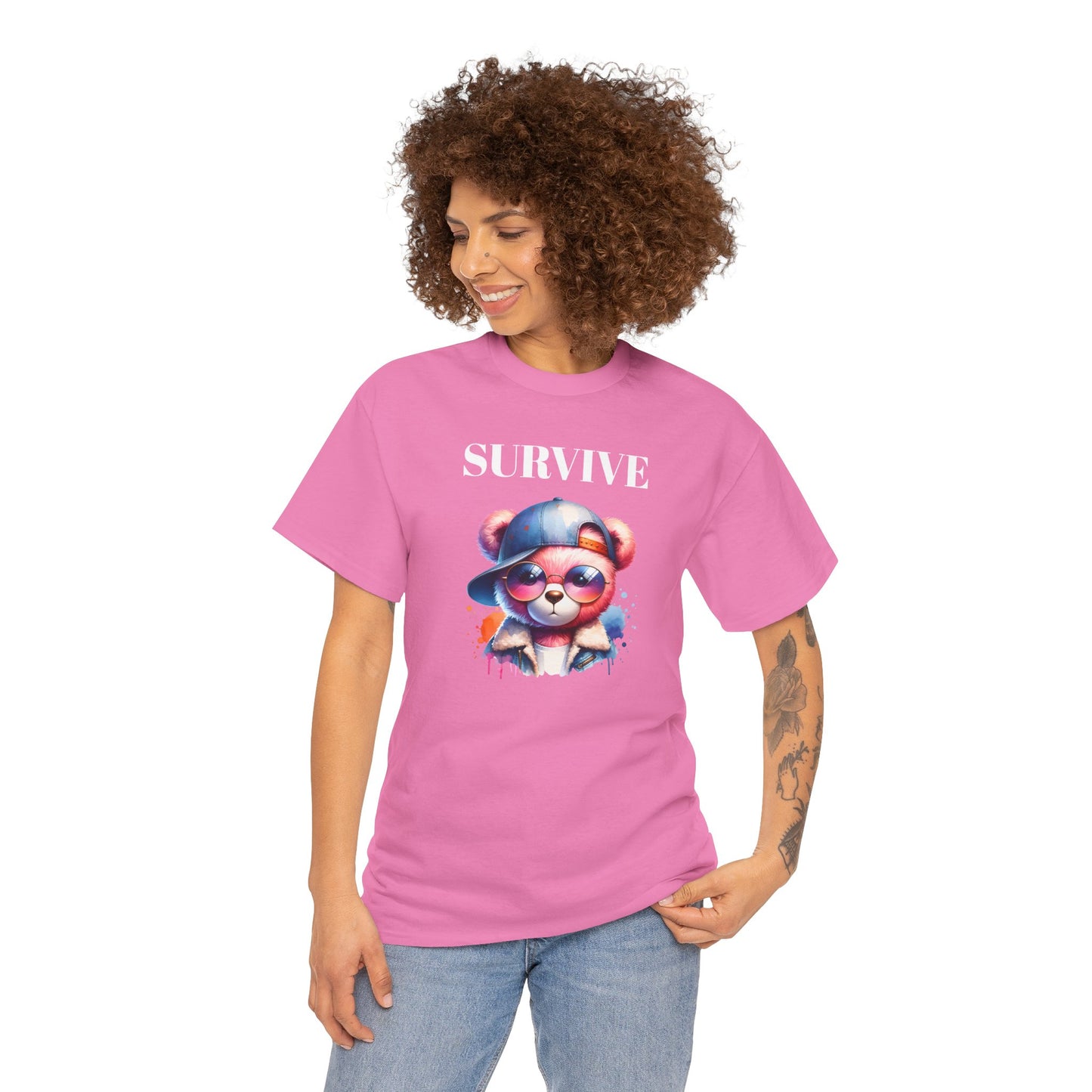 Princess Grace Survive Bear Graphic Unisex Heavy Cotton Tee Trendy and Fun Fashion for All Occasions