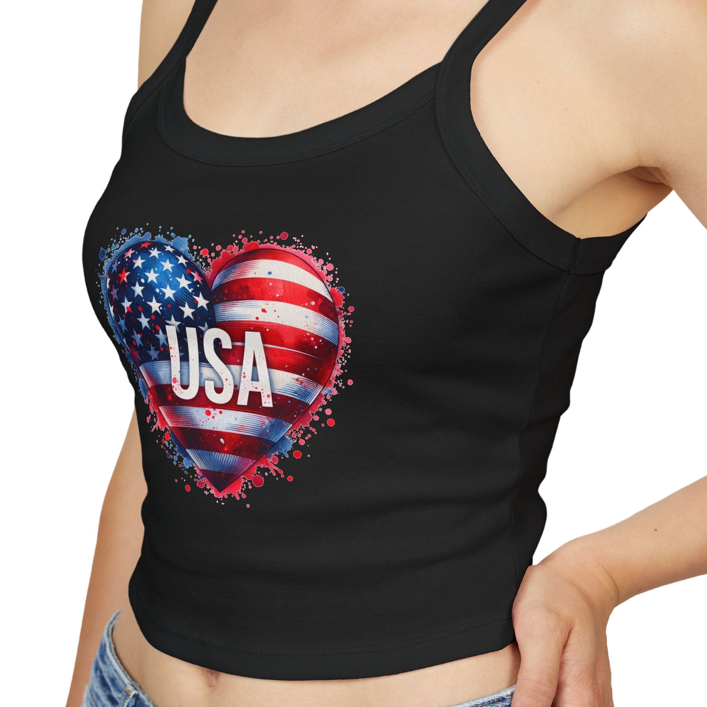 Princess Grace Patriotic Women's Spaghetti Strap Tank Top USA Heart Design