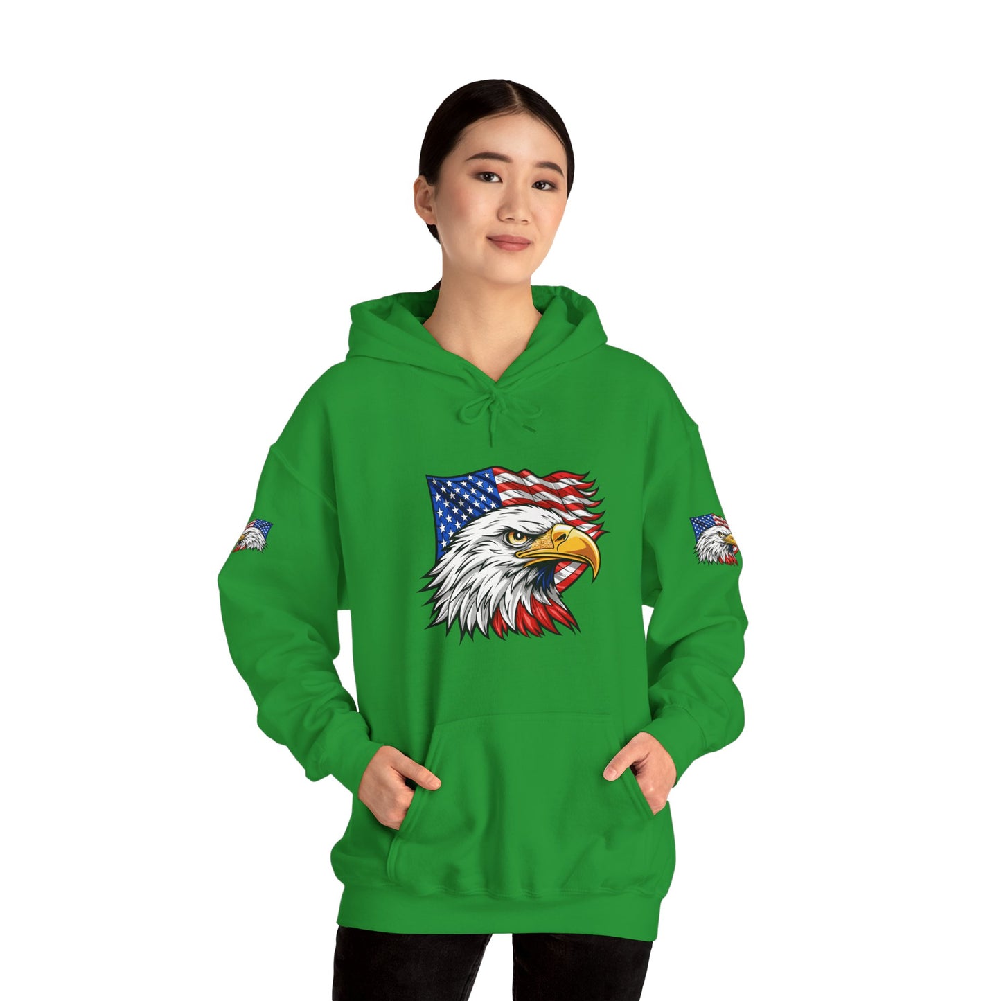 Princess Grace Patriotic Eagle Hoodie Unisex Heavy Blend Sweatshirt with American Flag Design