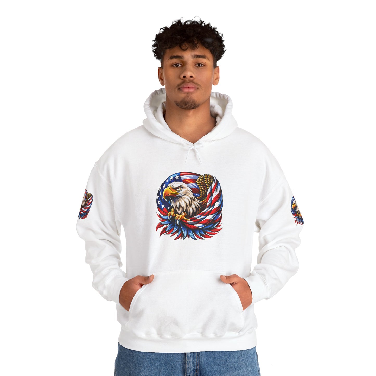 Princess Grace Patriotic Eagle Hoodie Unisex Heavy Blend Sweatshirt with American Flag Design