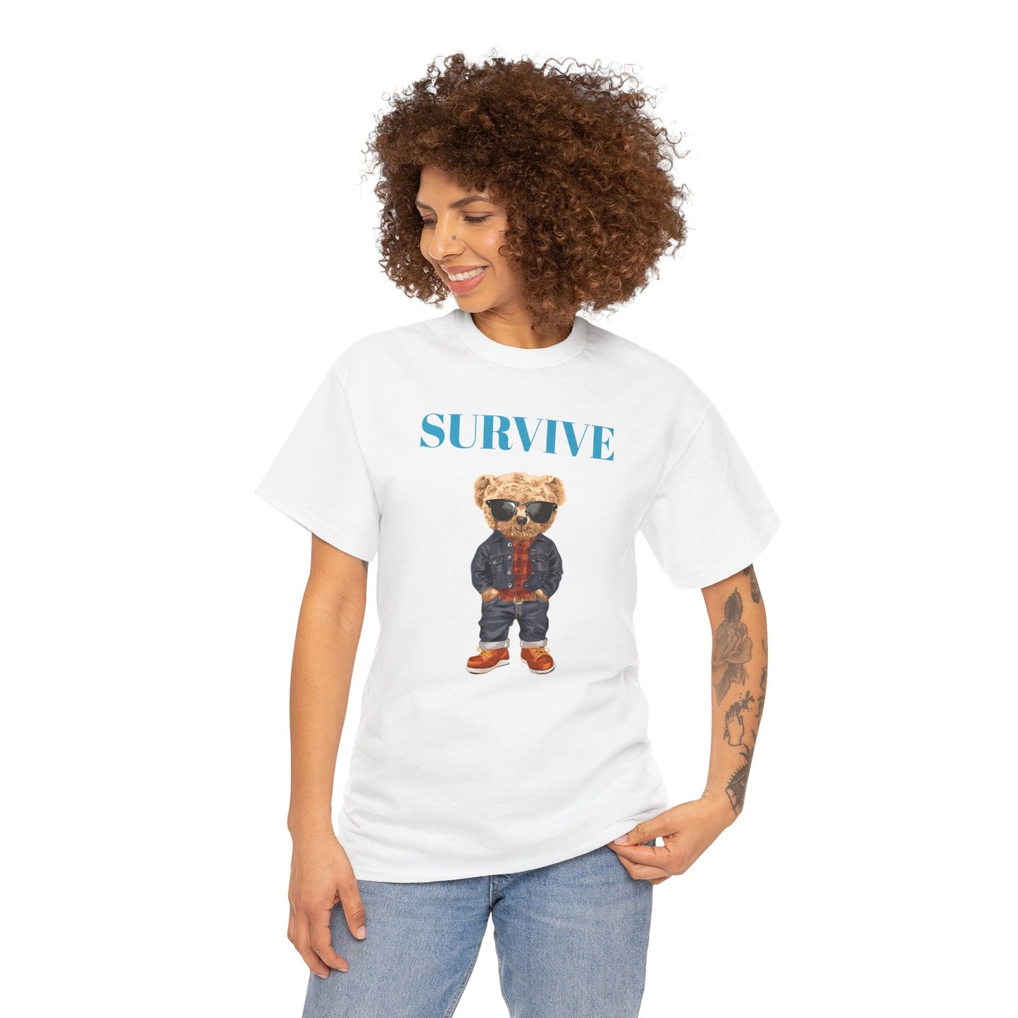 Princess Grace Cool Bear Graphic Tee 'SURVIVE' Unisex Heavy Cotton Shirt