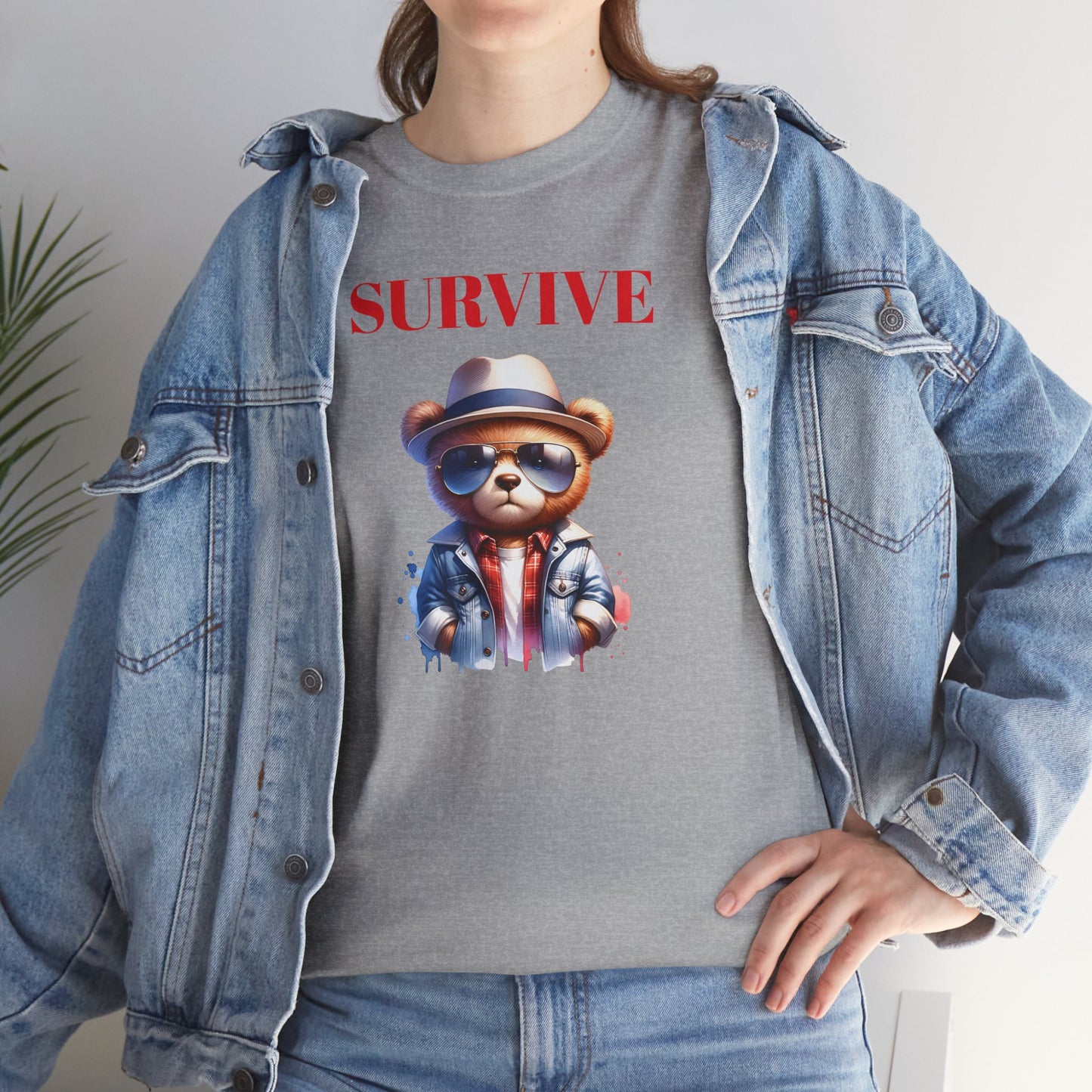 Princess Grace Survive Bear Unisex Heavy Cotton Tee Fun Graphic T-Shirt for Casual Wear