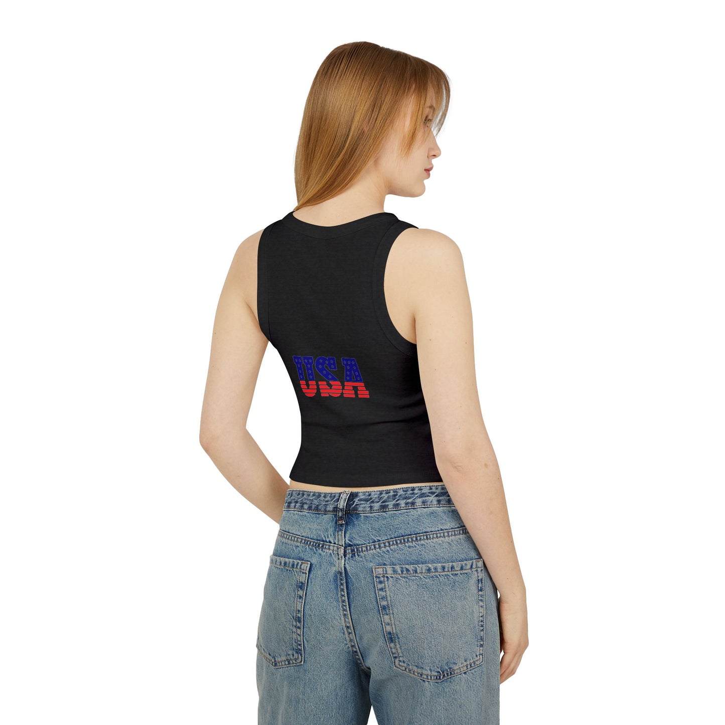 Princess Grace Patriotic Women’s Micro Rib Racer Tank Top USA Heart Design